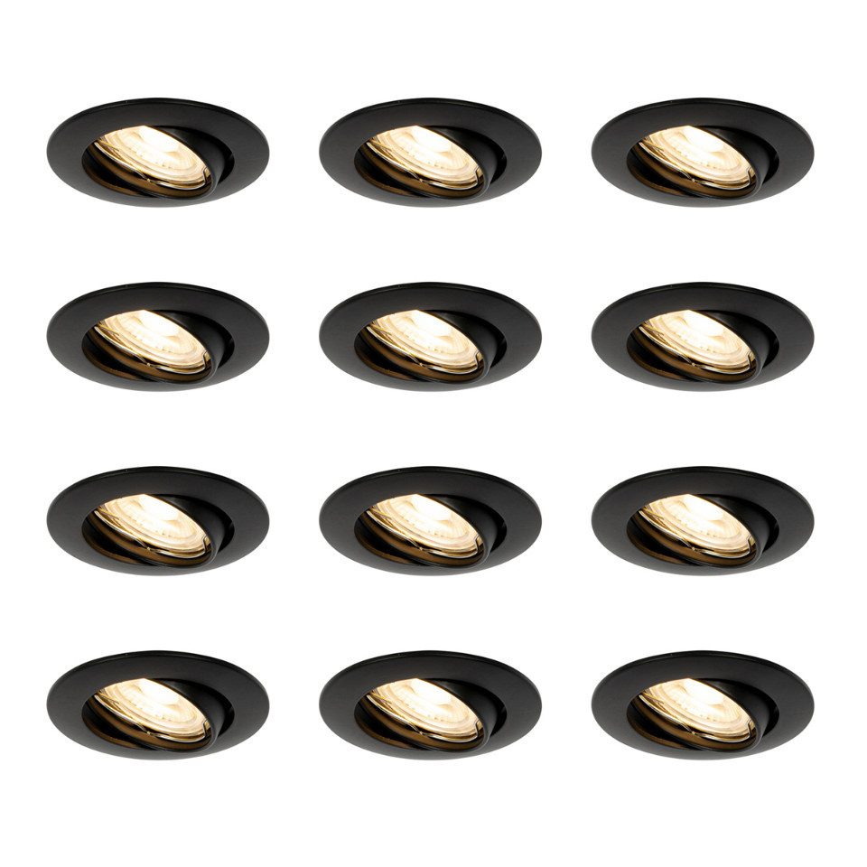 Qazqa LED Einbaustrahler Edu, ohne Leuchtmittel, GU10, Schwarz, Modern, Stahl, 12-flammig