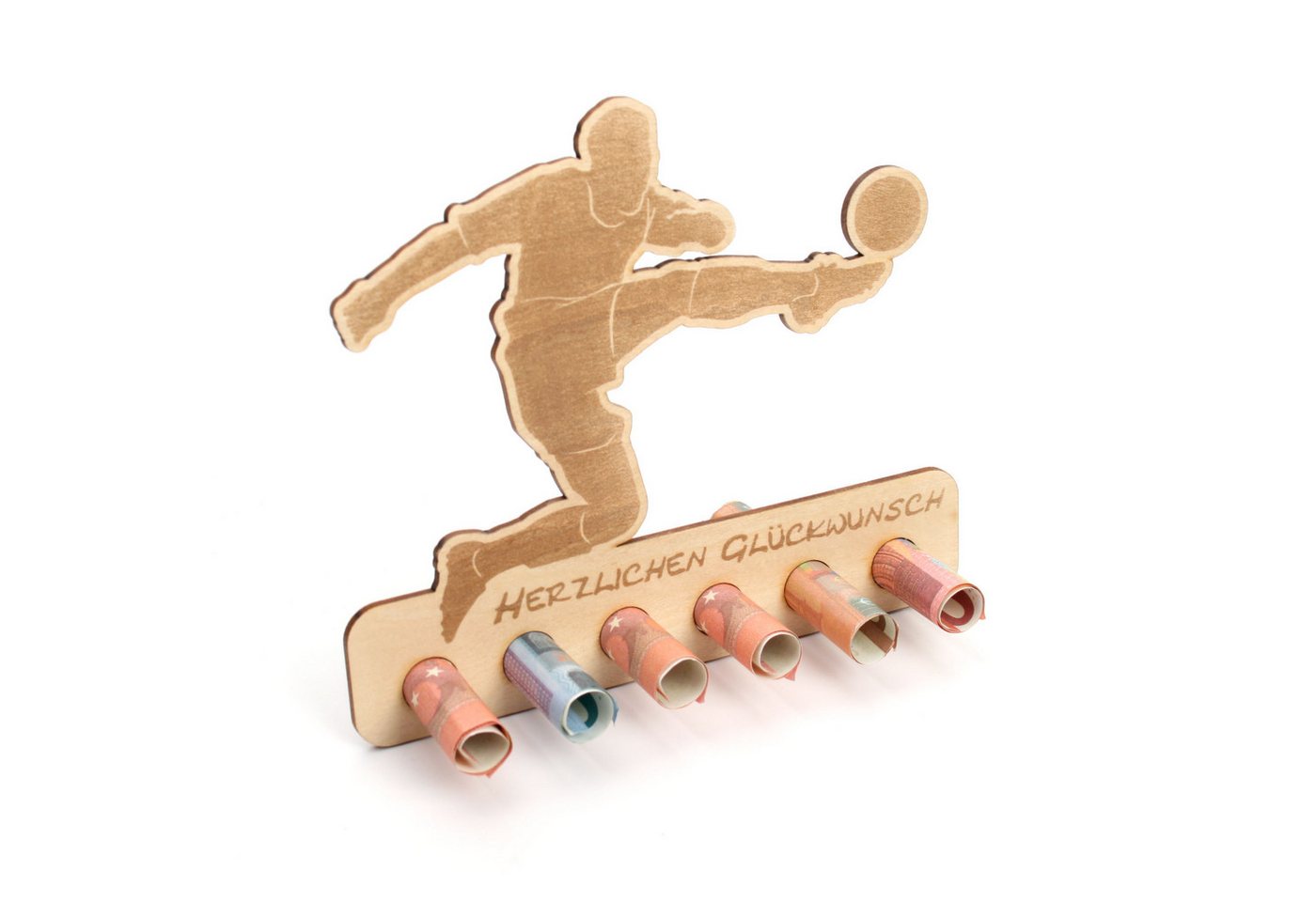 Thumbnail - Kreative Feder Glückwunschkarte Geldgeschenk für Wellness & Sport, origineller Geldscheinhalter aus Holz mit 6 Löchern f...