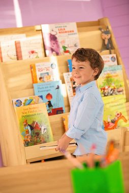 BioKinder - Das gesunde Kinderzimmer Bücherregal Robin, Rollregal mit 3 Fächern, Bücherregalaufsatz und 2 Einlegeböden, Erle