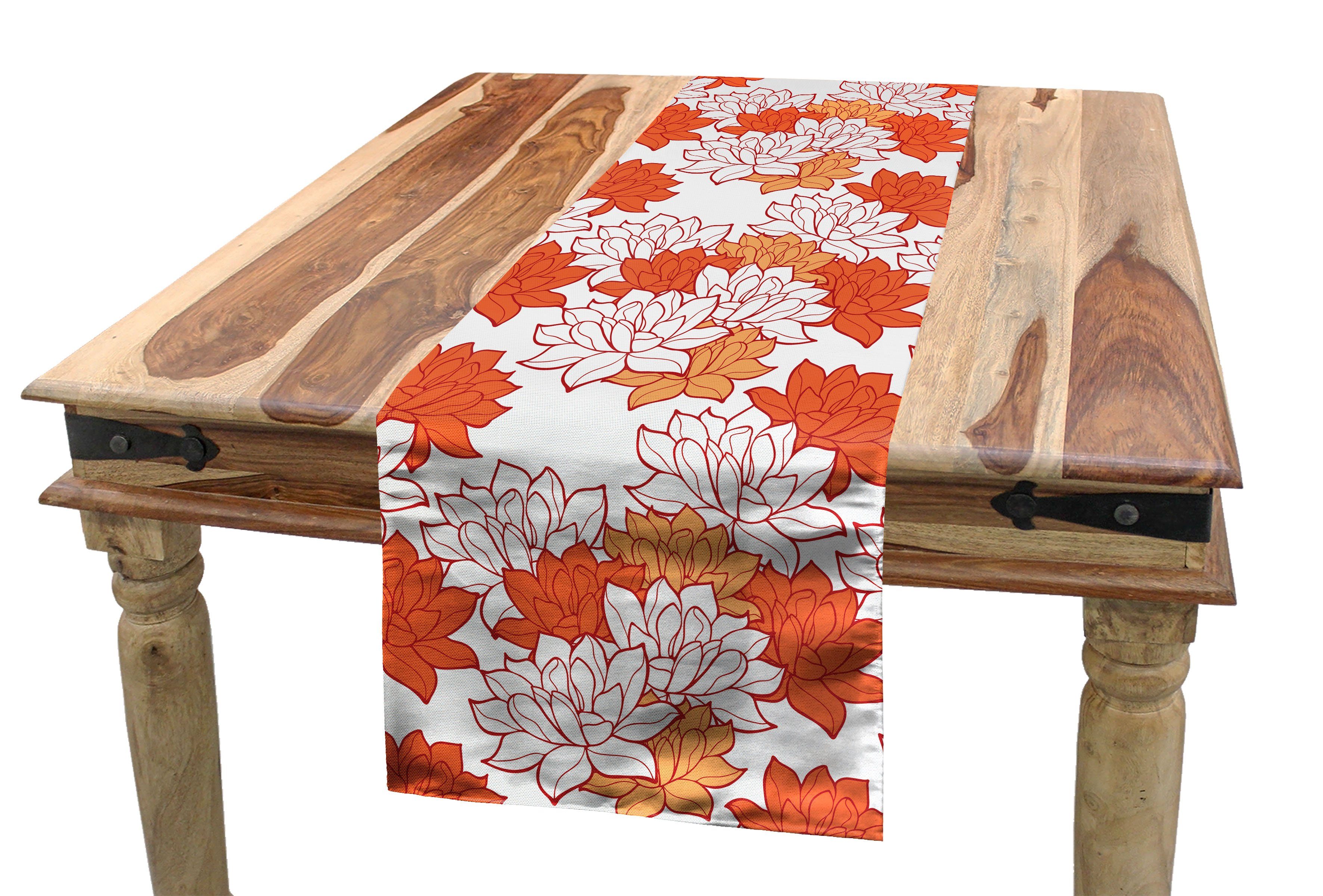 Abakuhaus Tischläufer Esszimmer Küche Rechteckiger Dekorativer Tischläufer, Orange Blooming Lotus Leaves
