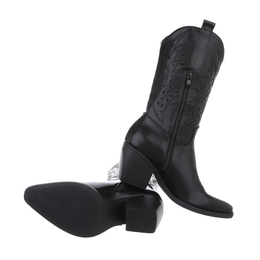 Western in Bikerstiefel & Damen Westernstiefel Ital-Design Schwarz Blockabsatz Western- Cowboyboots