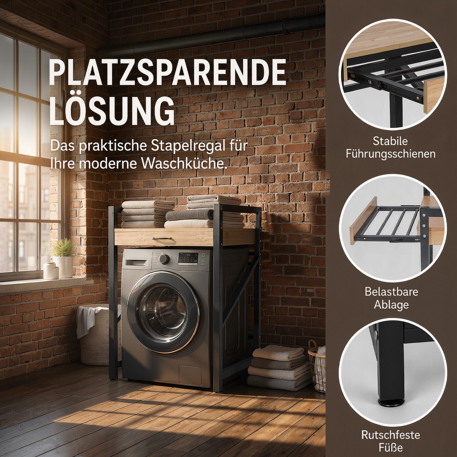 Youyijia Waschmaschinenumbauschrank Waschmaschinen Überbau Regal mit Ausziehbarer Ablage, Wäscherack