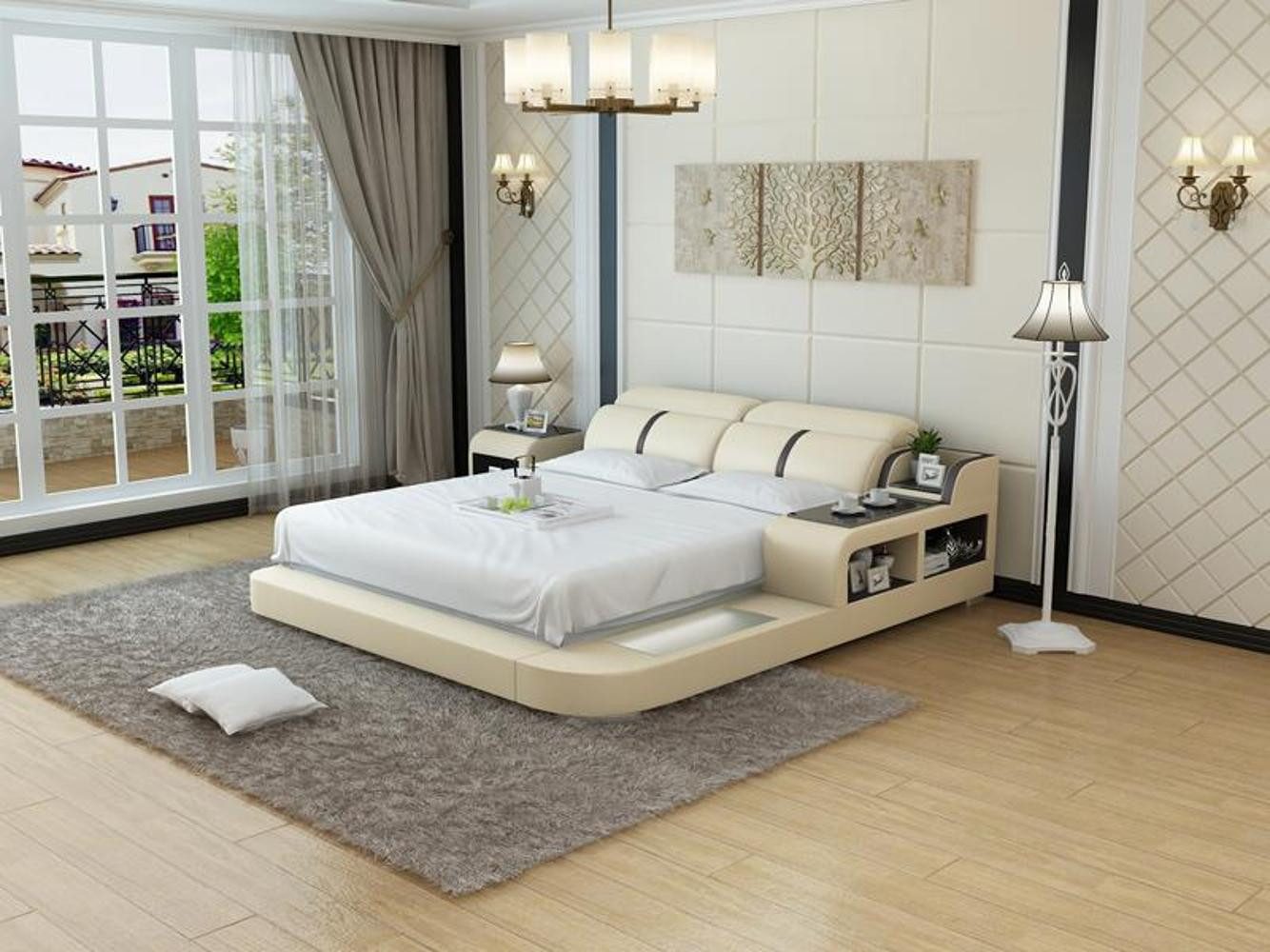 Xlmoebel, Wasserbett Luxus Doppelbett mit Lederbezug und integriertem Wasserkern