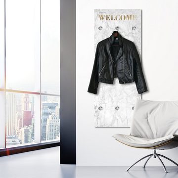 queence Wandgarderobe Welcome - Marmoroptik - Weiß - Garderobe aus hochwertigem Acrylglas (1 St), 50x120 cm - mit Edelstahlhaken