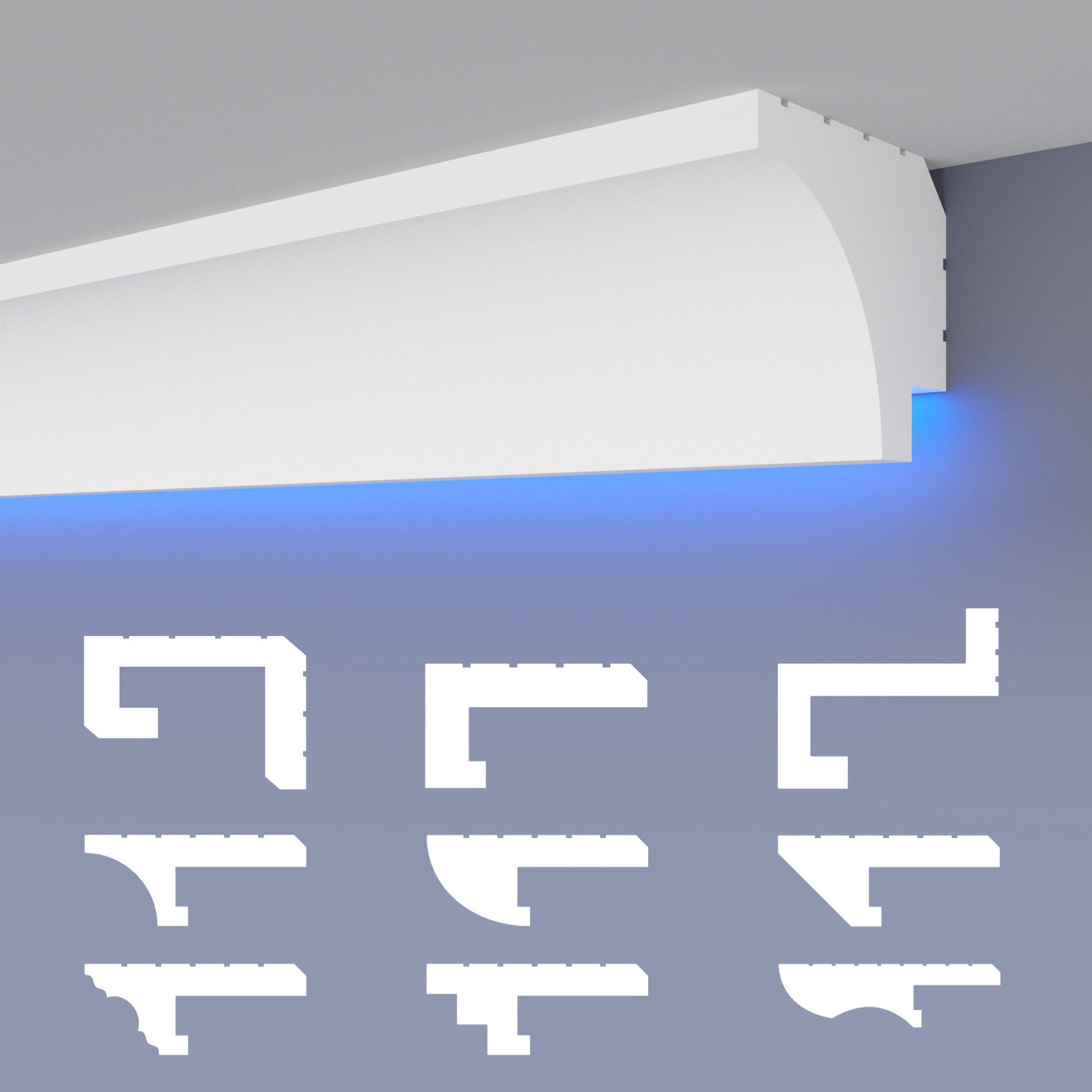 HEXIMO Eckprofil HLED 27 (LED-Schattenfugenprofil Stuckleisten, indirekte Beleuchtung XPS Styropor-Trockenbau-Deckenbeleuchtung Stuckleisten-Decke (1,7 Meter HLED 27)
