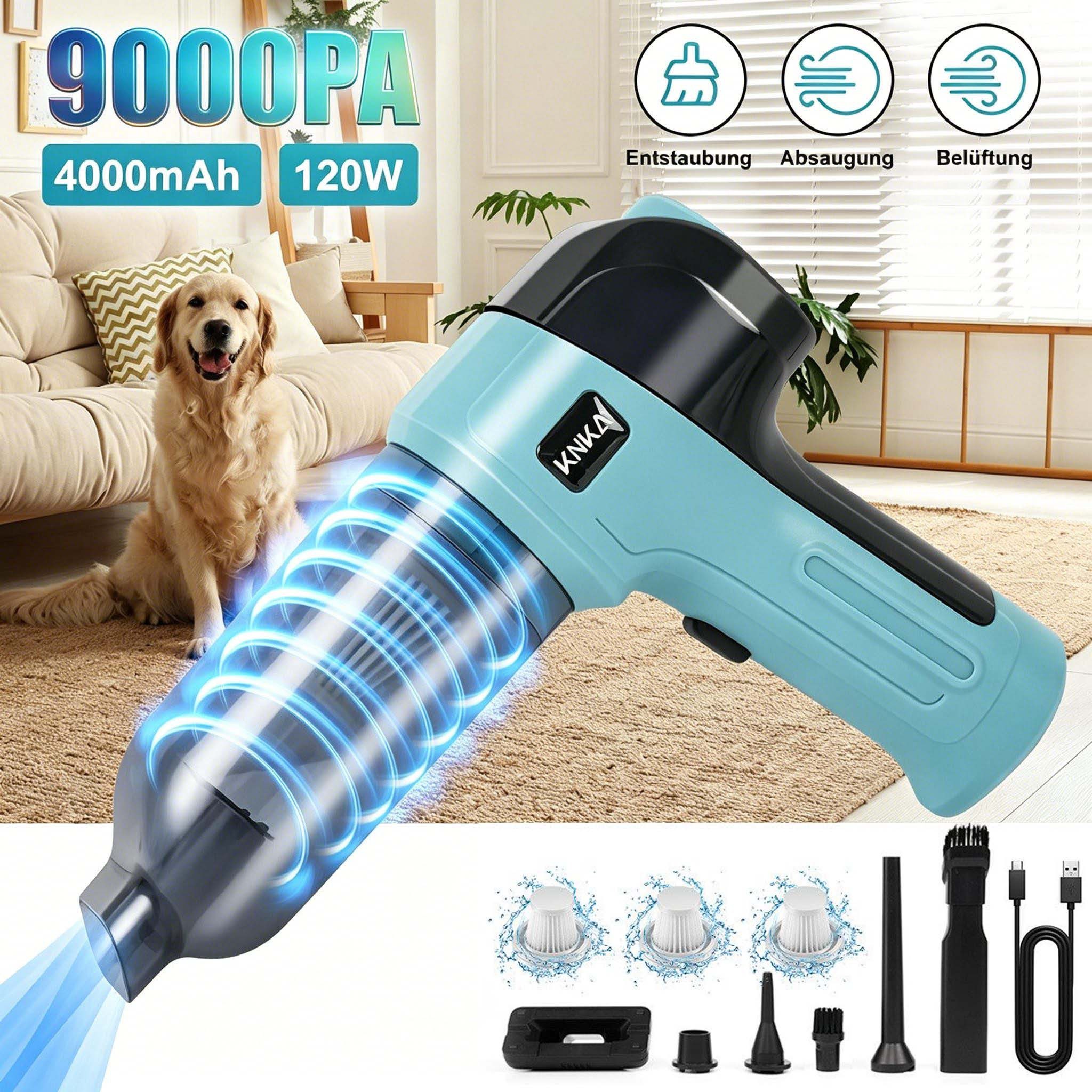 KNKA Bodenstaubsauger 120W Staubsauger, Leistungsstark, mit energiesparenden,9000Pa, 120 W, mit Beutel, Beutellos, 3 HEPA-Filter,9000 Pa,30 Min Laufzeit, USB‑C Schnellladung