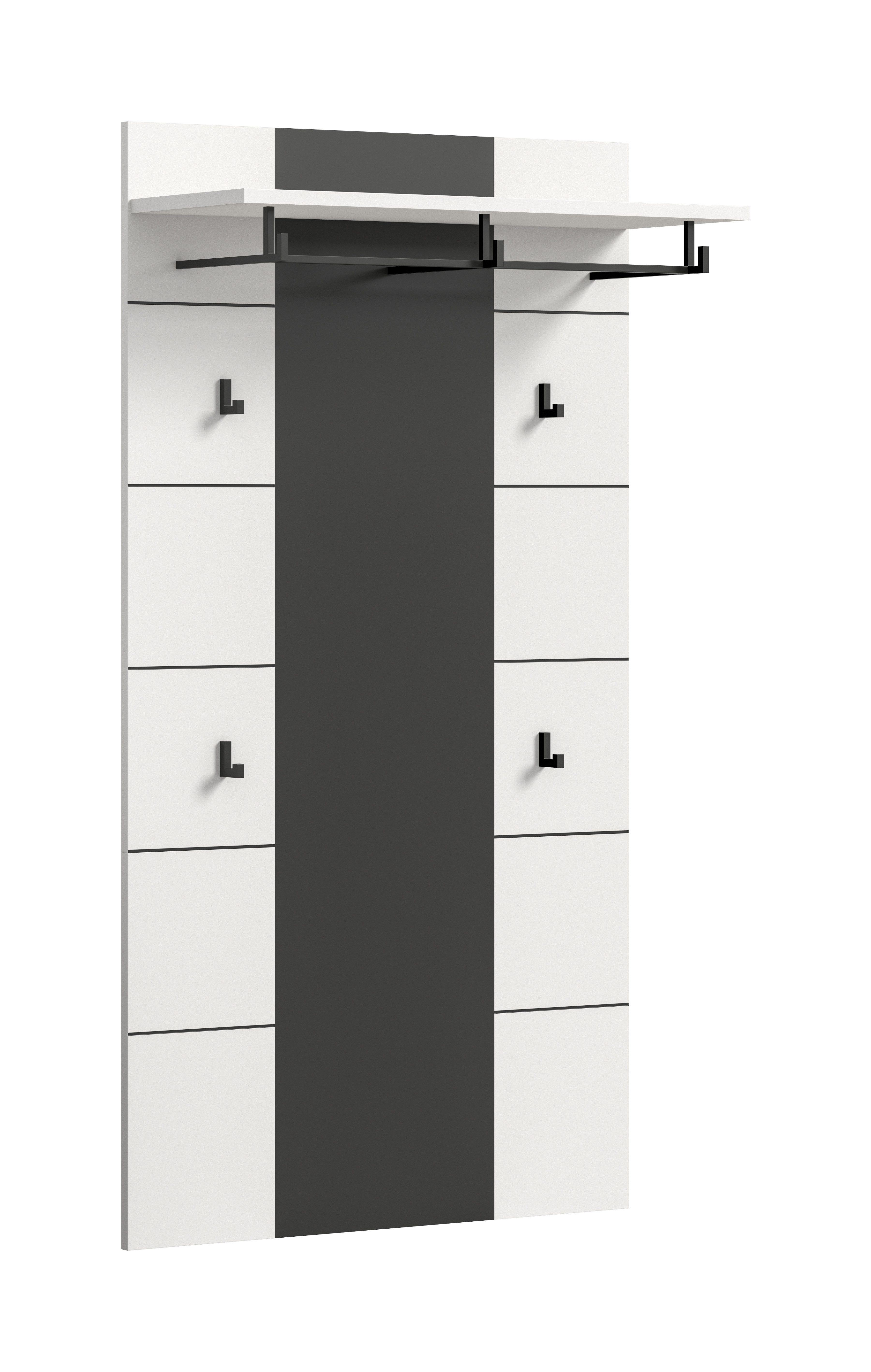 furnling Garderobenpaneel Cano, 1 Ablageboden, 1 Kleiderstange, 4 Haken, Höhe 145 cm