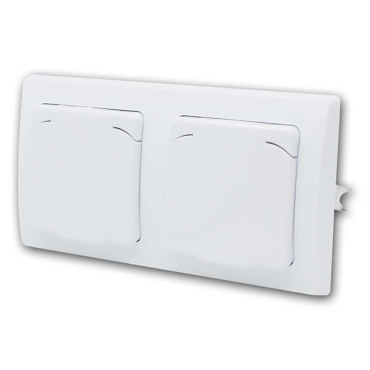 ChiliTec Unterputz-Steckdose DELPHI Doppel Steckdose IP40 mit Deckel, weiß
