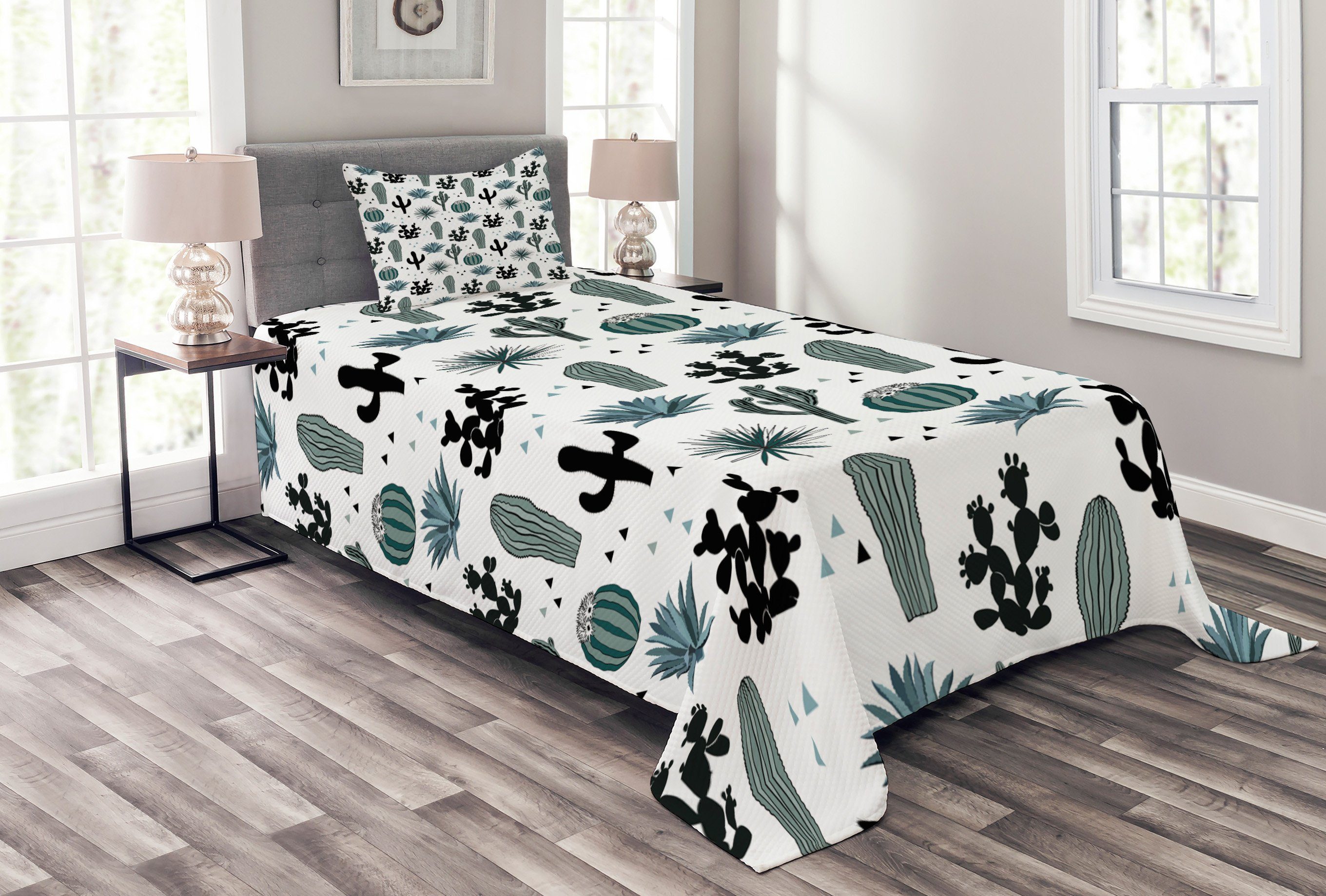 Pflanzen-Muster Kissenbezügen Tagesdecke Kakteen Set Cactus mit Waschbar, Boho Abakuhaus,