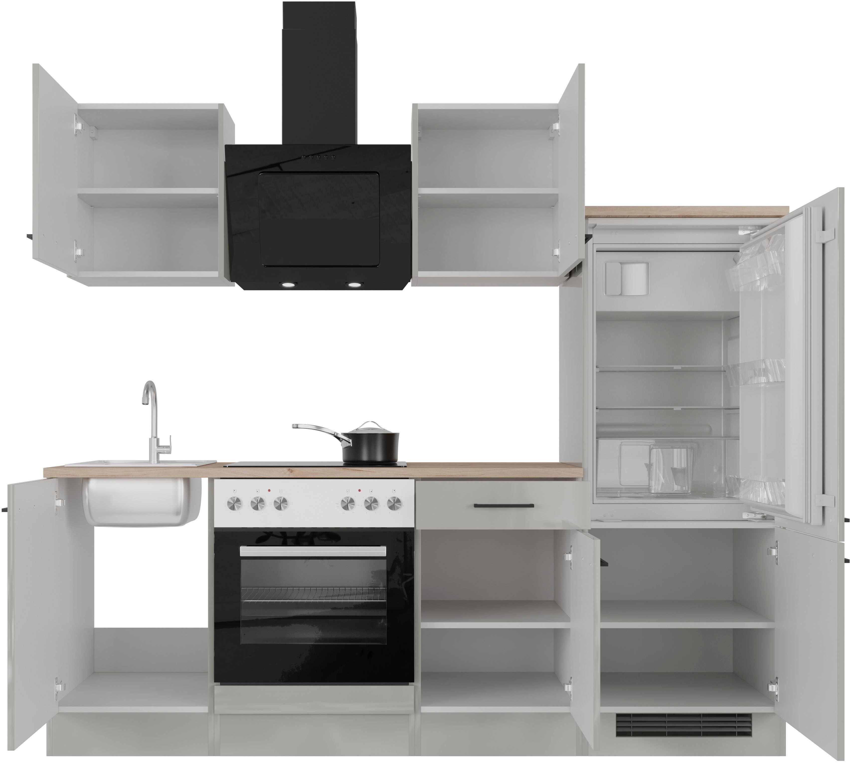 Flex-Well Küchenzeile Lund, wahlweise mit E-Geräten, Breite 220 cm, glänzende Fronten