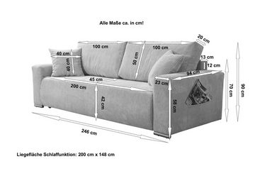 Küchen-Preisbombe Sofa Sofa Couch Schlafsofa Wohnlandschaft 3-Sitzer Lincoln Cordstoff Grau, Sofa mit Schlaffunktion