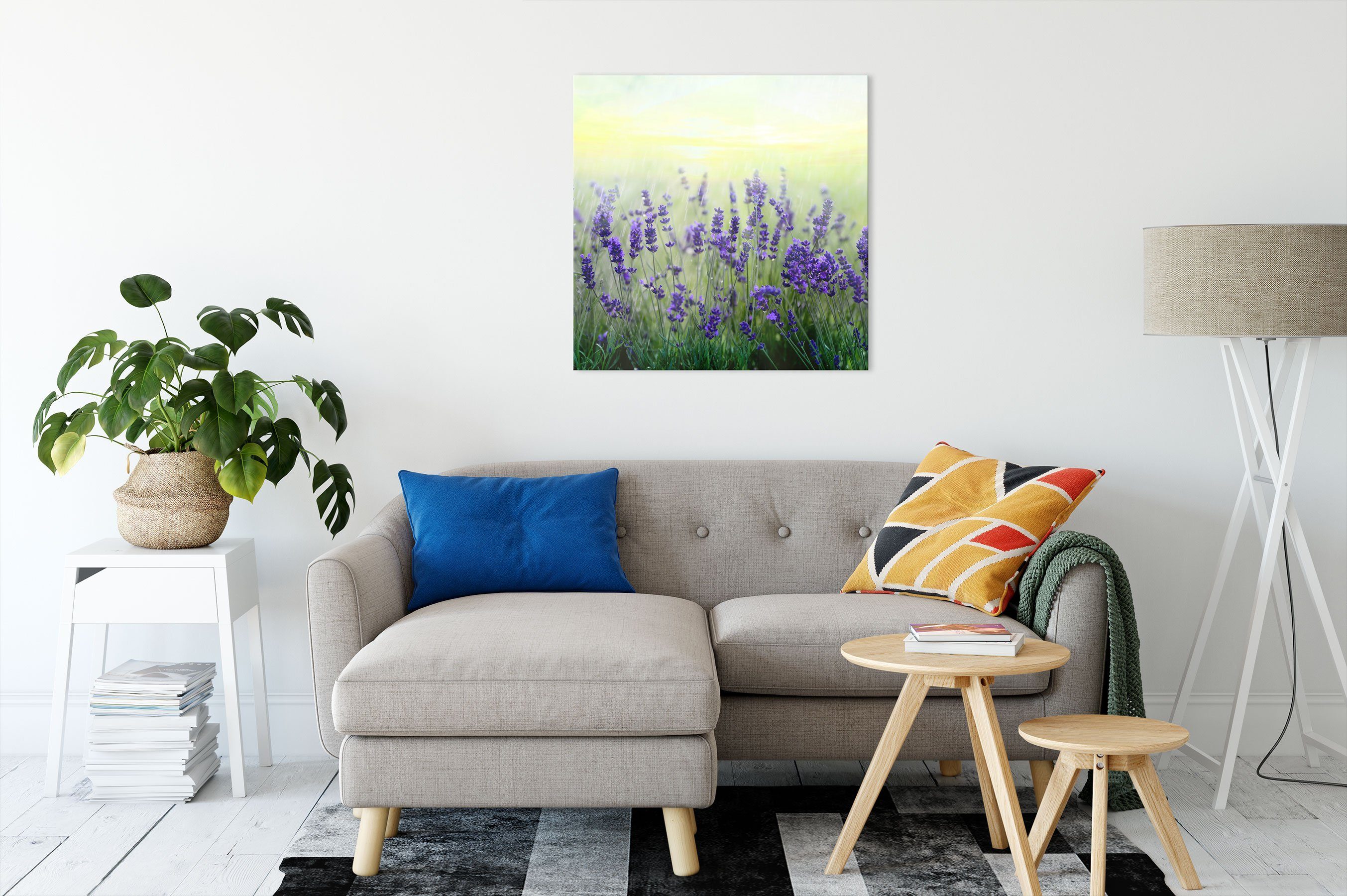 Pixxprint Leinwandbild Schöner Lavendel im Regen, Schöner Lavendel im Regen (1 St), Leinwandbild fertig bespannt, inkl. Zackenaufhänger