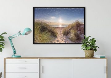 Pixxprint Leinwandbild Weg ins Meer, Wanddekoration (1 St), Leinwandbild fertig bespannt, in einem Schattenfugen-Bilderrahmen gefasst, inkl. Zackenaufhänger