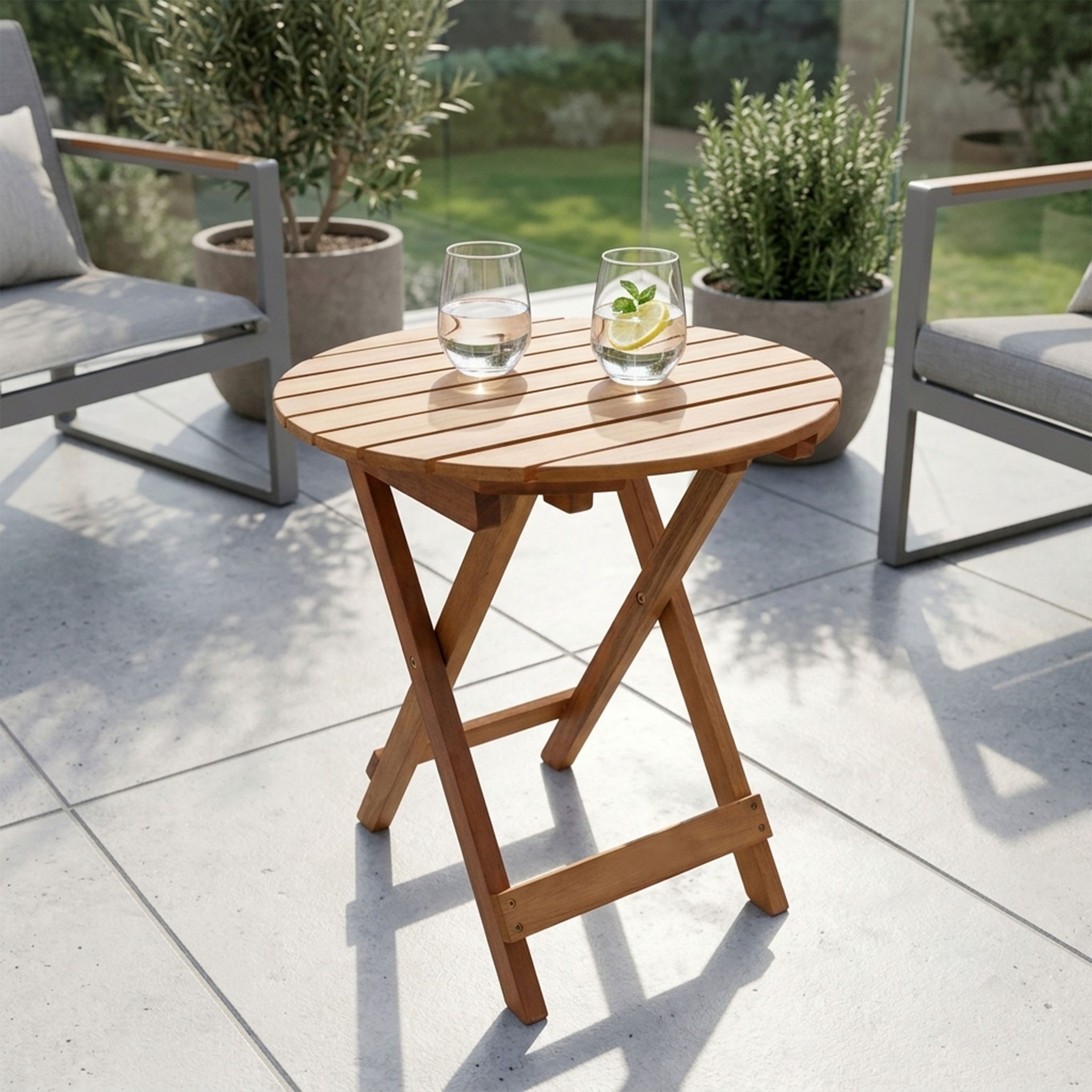 Spetebo Klapptisch Eukalyptus Gartentisch rund - 50 x 45 cm (Packung, 1-St., einzelner Klapptisch), Gartentisch Beistelltisch Klapptisch Eukalyptus