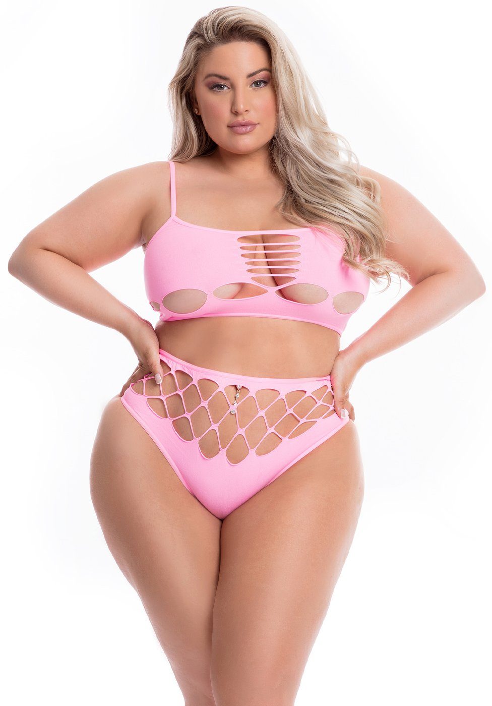 Pink Lipstick Lingerie Set: Bügelloser BH Plus Size Set: BH und Slip  Übergröße Plus Size - rosa