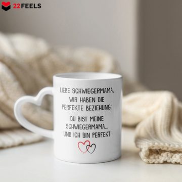 22Feels Tasse Schwiegermama Geschenk Hochzeit Frauen Mutter der Braut des Bräutigams, Keramik, Made In Germany, Spülmaschinenfest, Herzhenkel