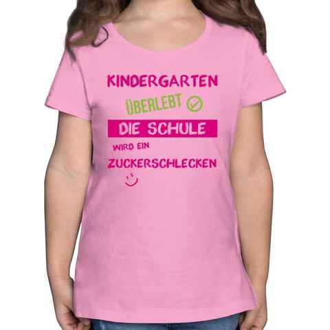 Shirtracer T-Shirt Kindergarten überlebt rosa Emoticon Einschulung Mädchen