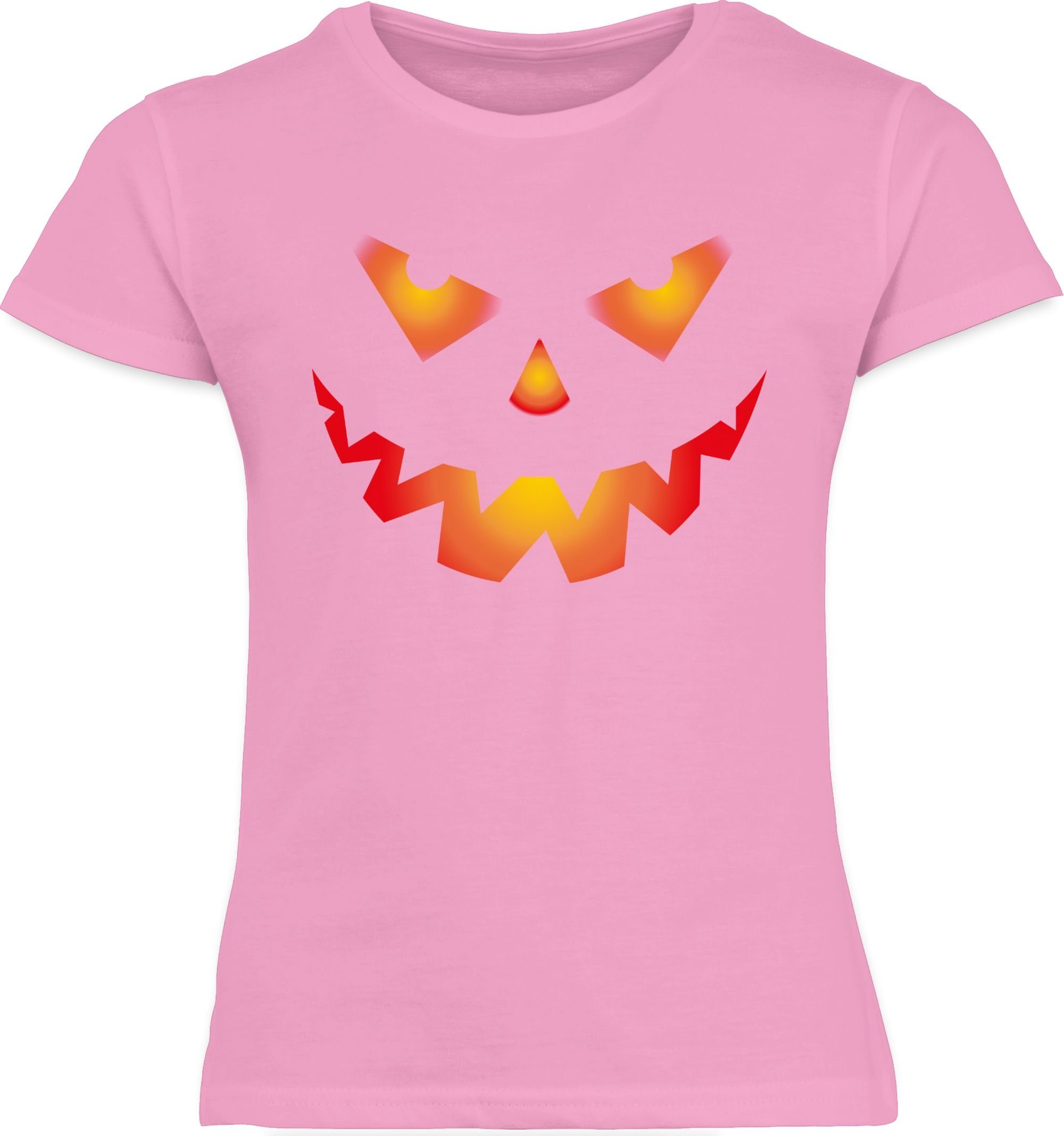 Gesicht Shirtracer Gruselig Kostüme Halloween Böse Kinder 03 Kürbisgesicht Rosa Kürbis T-Shirt für Halloween Gruseliger