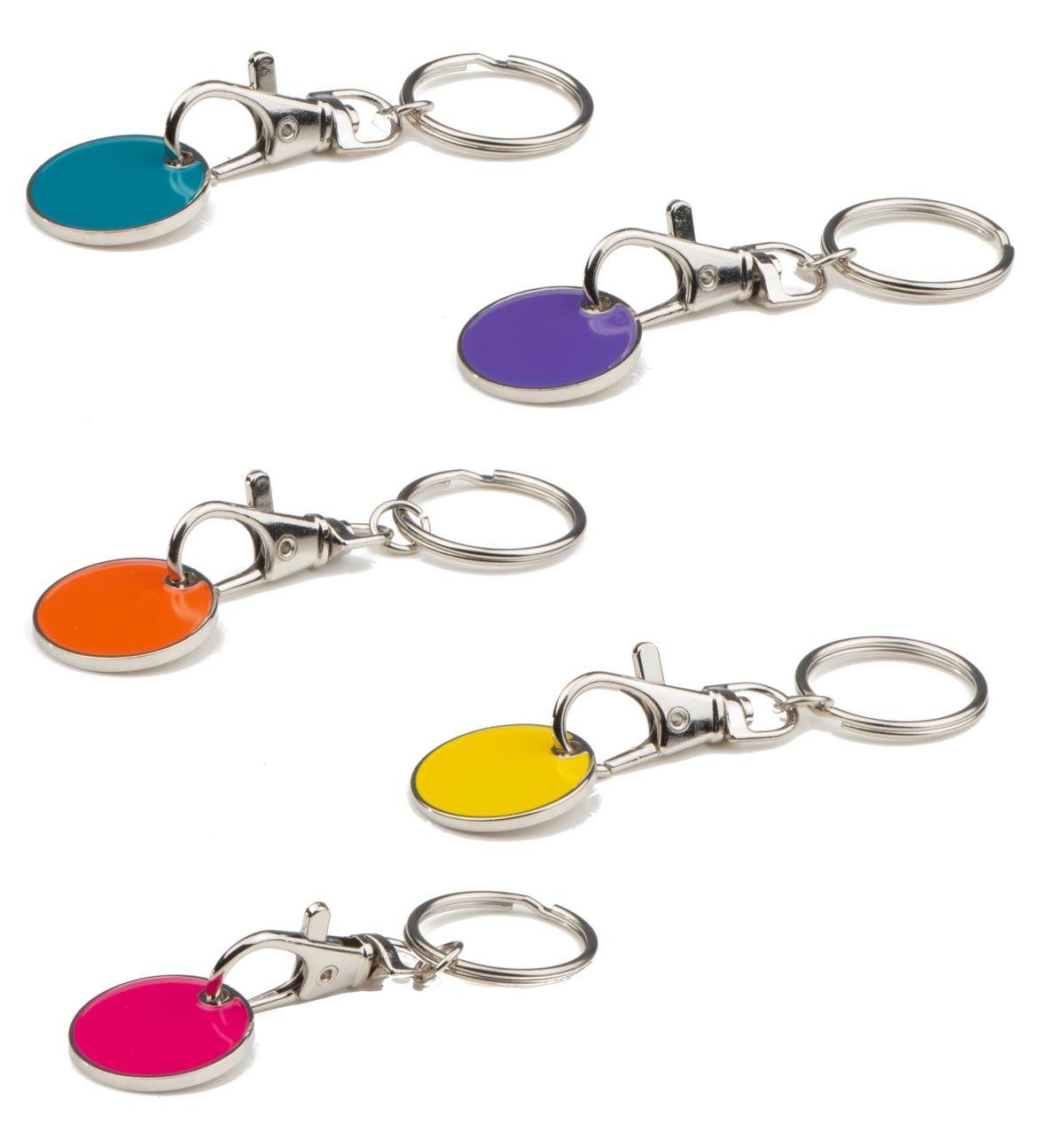 Macma Schlüsselanhänger 5x Metall Schlüsselanhänger mit Einkaufschip / je1x orange,gelb,pink,t