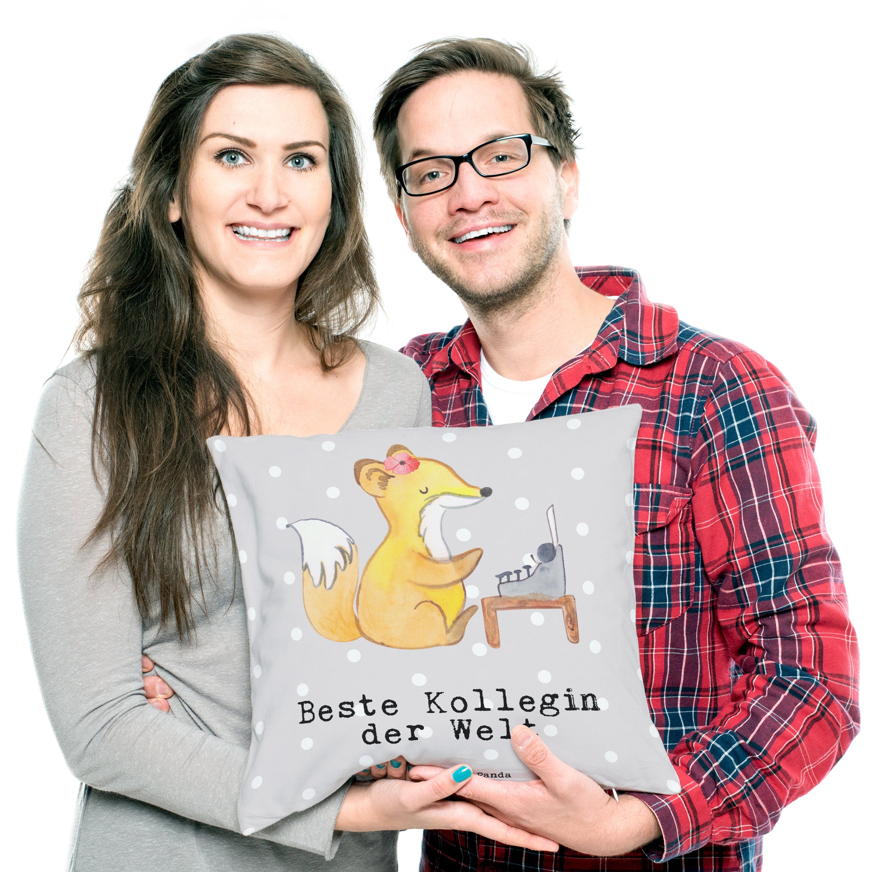 Mr. & Mrs. Panda - der Kollegin - Geschenk, Fuchs Geschenkidee Grau Dekokissen Beste Pastell Welt