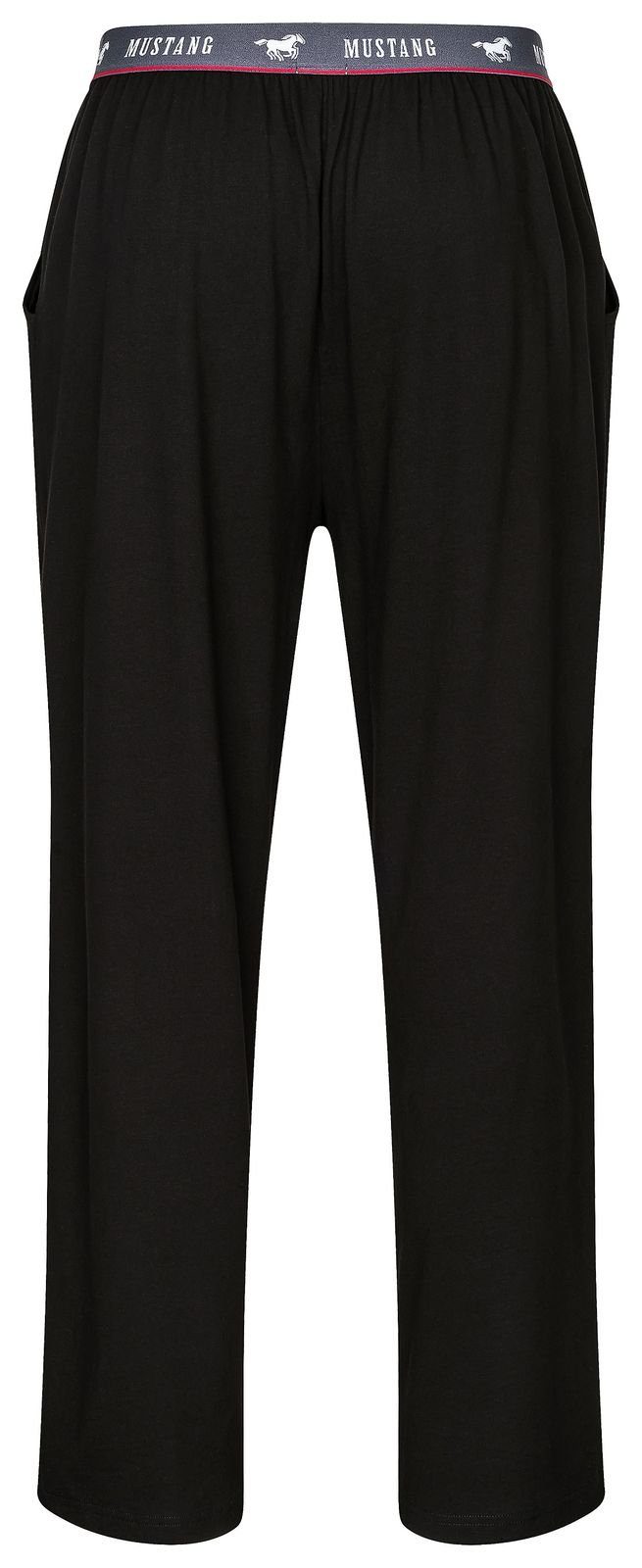 MUSTANG Loungepants Long Pants Mustangbranding schwarz Hose Lounge roter Kontraststreifen und Freizeithose Trousers