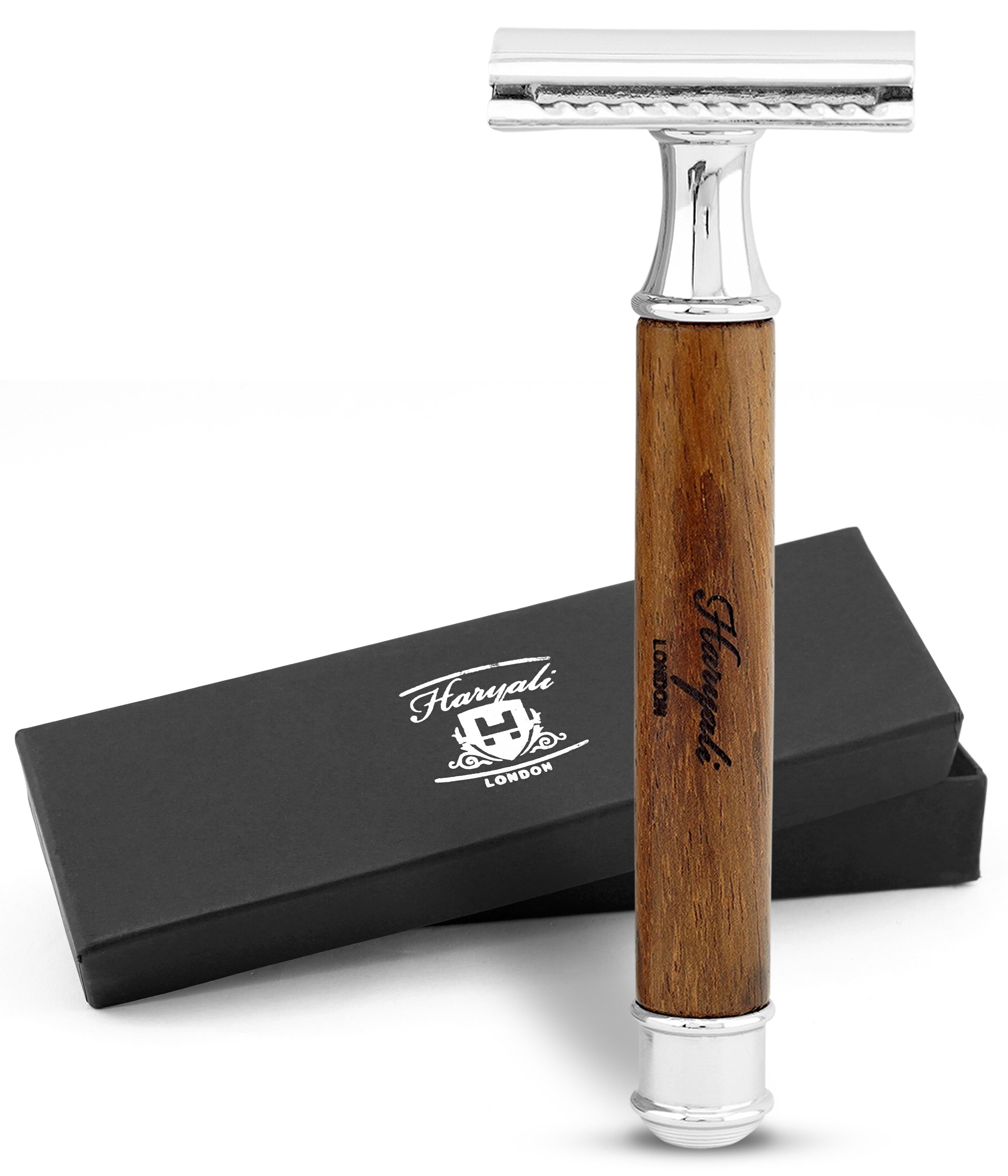 Haryali London Бритвы Der Rasierhobel für Damen und Herren, Premium-Holzgriff, glatt, Packung, Rutschfester, verstellbarer Бритвы aus hochwertigem Holz, Waschbarer, rutschfester glänzender Holzgriff, bestes Бритвыgebnis