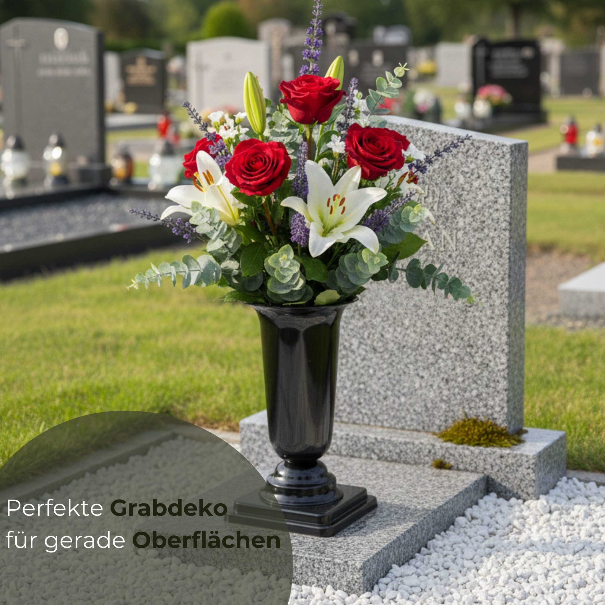 matches21 HOME & HOBBY Dekovase Grabvasen mit Erdspieß und Sockel 2er Set (31, 32 cm) grau (2 St), Wetterfeste Grabschmuck Friedhofsvasen zum Stecken, Hinstelle – Bild 5 von 5