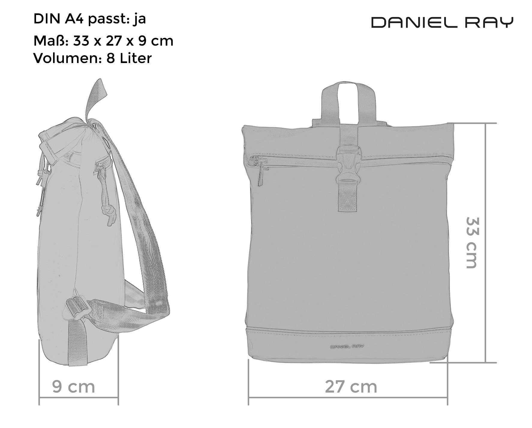 Daniel Ray Rucksack Damen Cityrucksack Daypack small klein Jeff wasserabweisend, A4 Damenrucksack Handtaschenrucksack backpack 251092 + Schlüsseletui