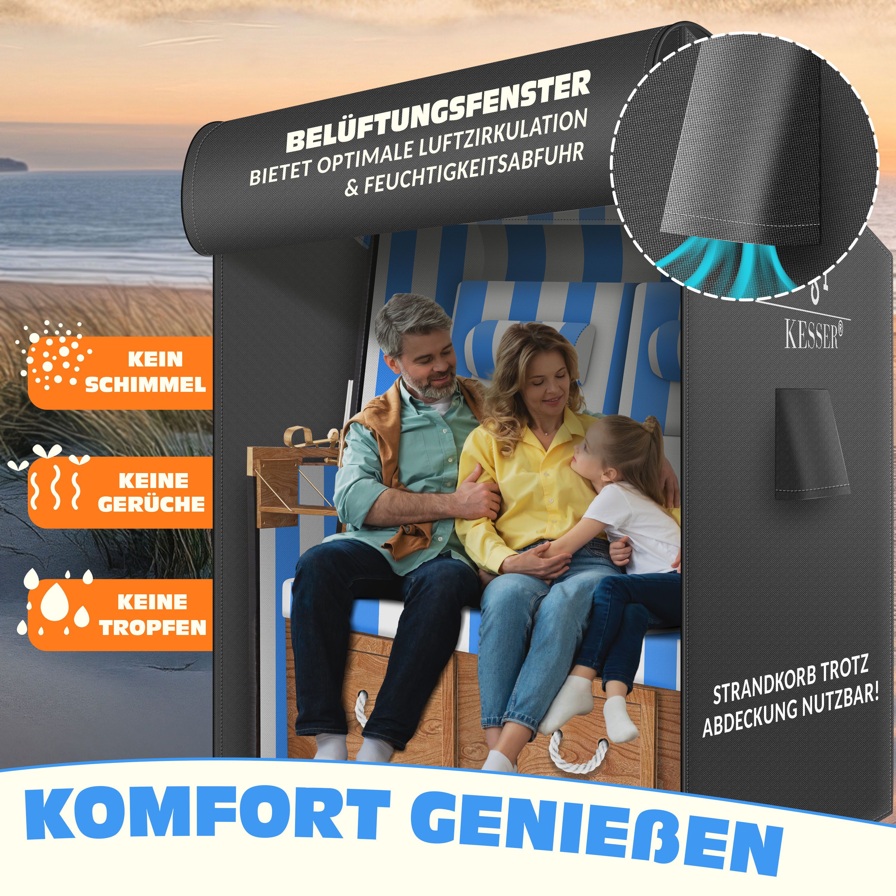 KESSER Strandkorb-Schutzhülle Premium Abdeckung 600D Oxford Gewebe (Strandkorbabdeckung mit Belüftungsöffnungen 160x120x90 cm), UV-Beständige Strandkorbhülle Re – Bild 5 von 5