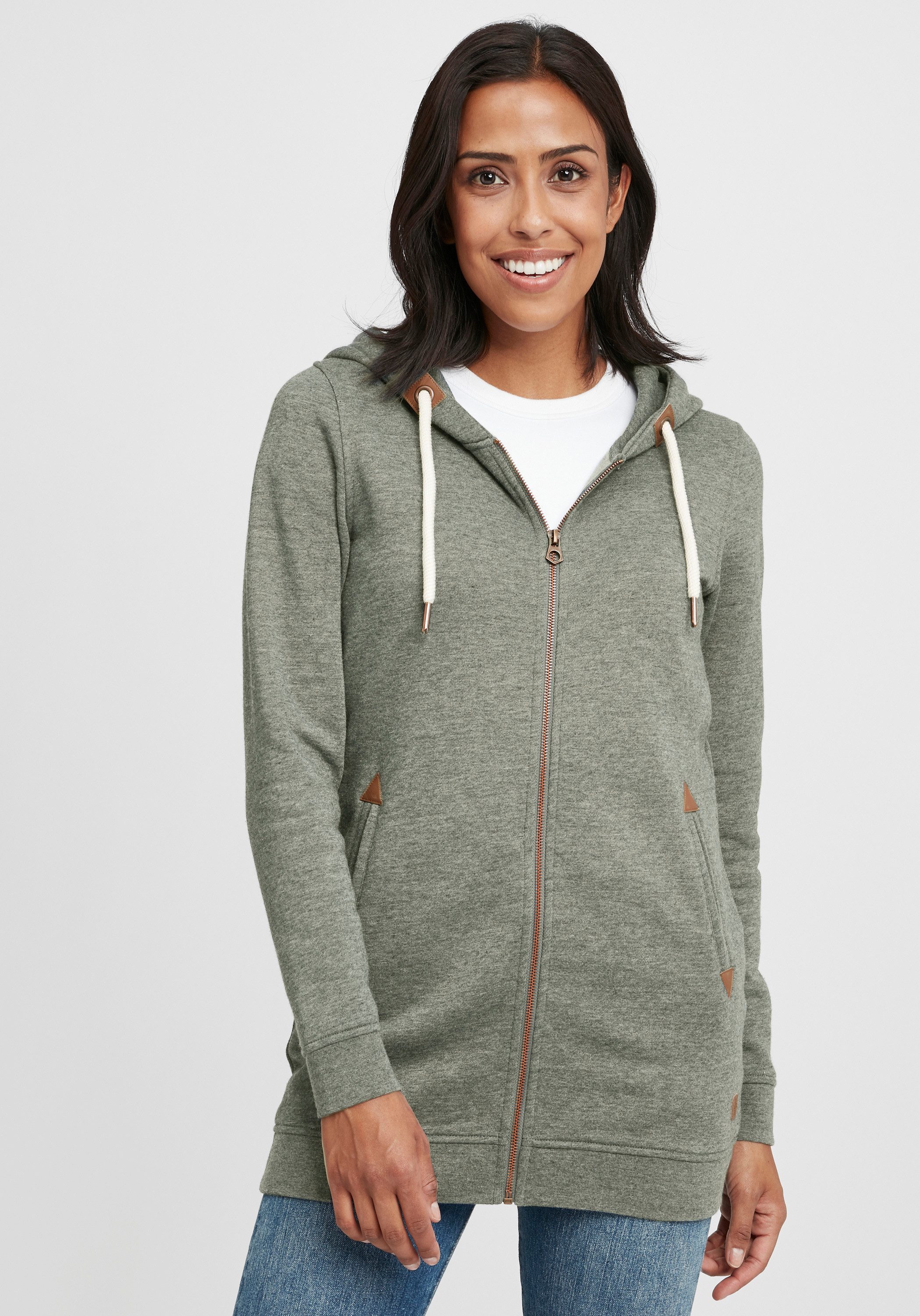 OXMO Kapuzensweatjacke OXVicky Sweatshirtjacke lang geschnitten