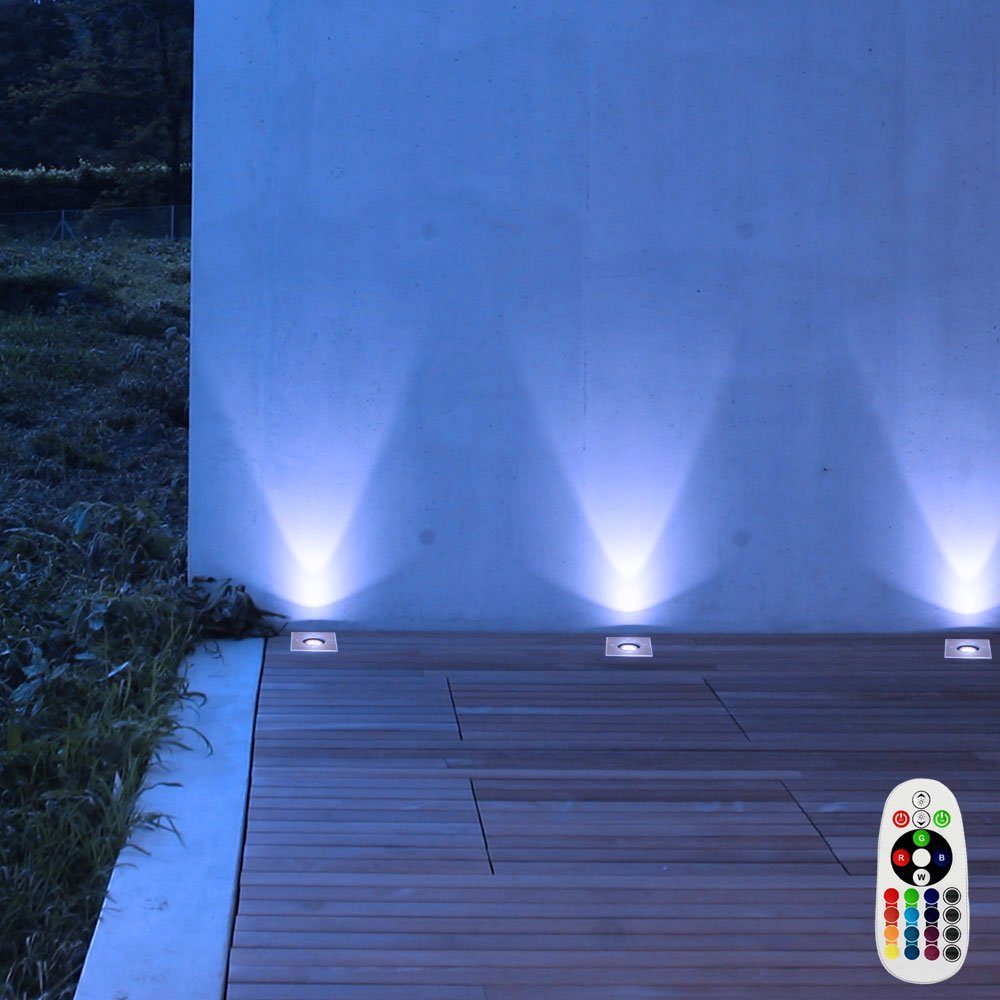 V-TAC LED Einbaustrahler, Leuchtmittel inklusive, Warmweiß, Farbwechsel, Boden Einbau Lampe Edelstahl Glas Garten Dimmer Fernbedienung im Set