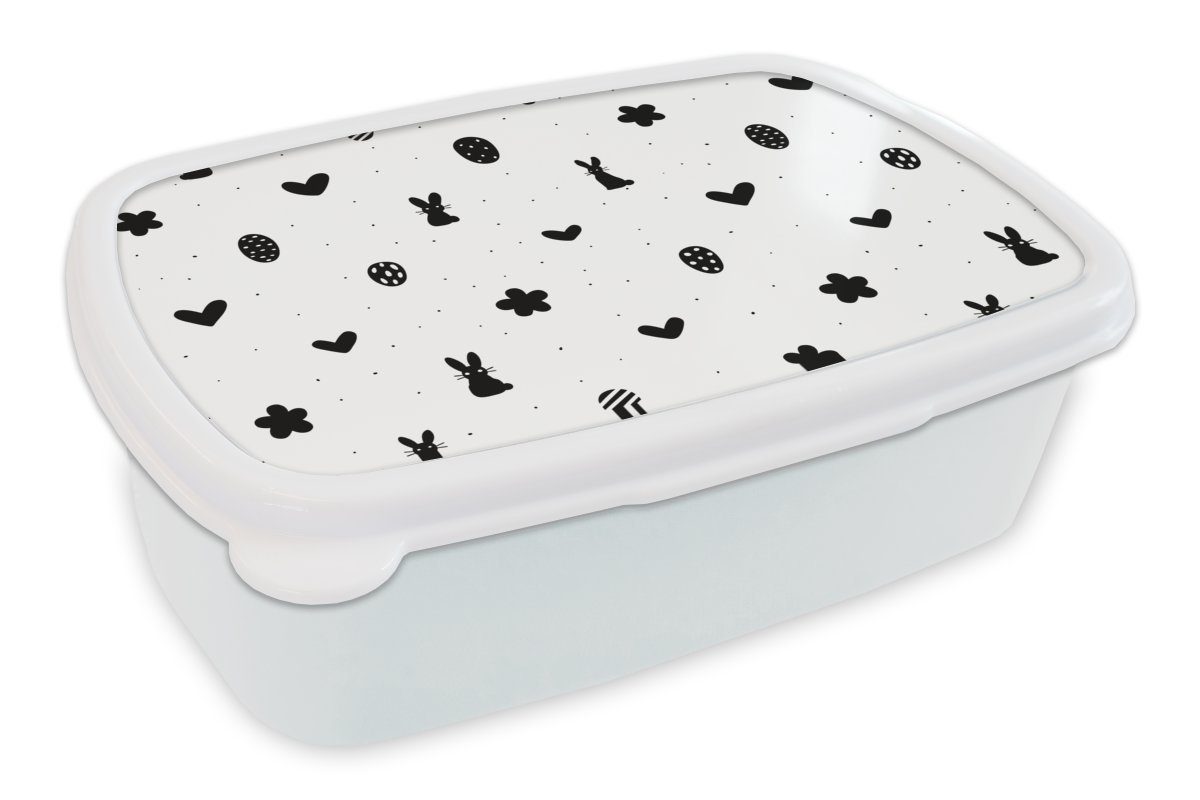 MuchoWow Lunchbox Ostern - Muster - Schwarz - Weiß, Kunststoff, (2-tlg), Brotbox für Kinder und Erwachsene, Brotdose, für Jungs und Mädchen