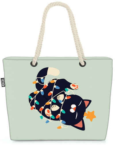 VOID Strandtasche (1-tlg), Kleine Katze Lichterkette Haustier Kätzchen Katze Lichter Stern