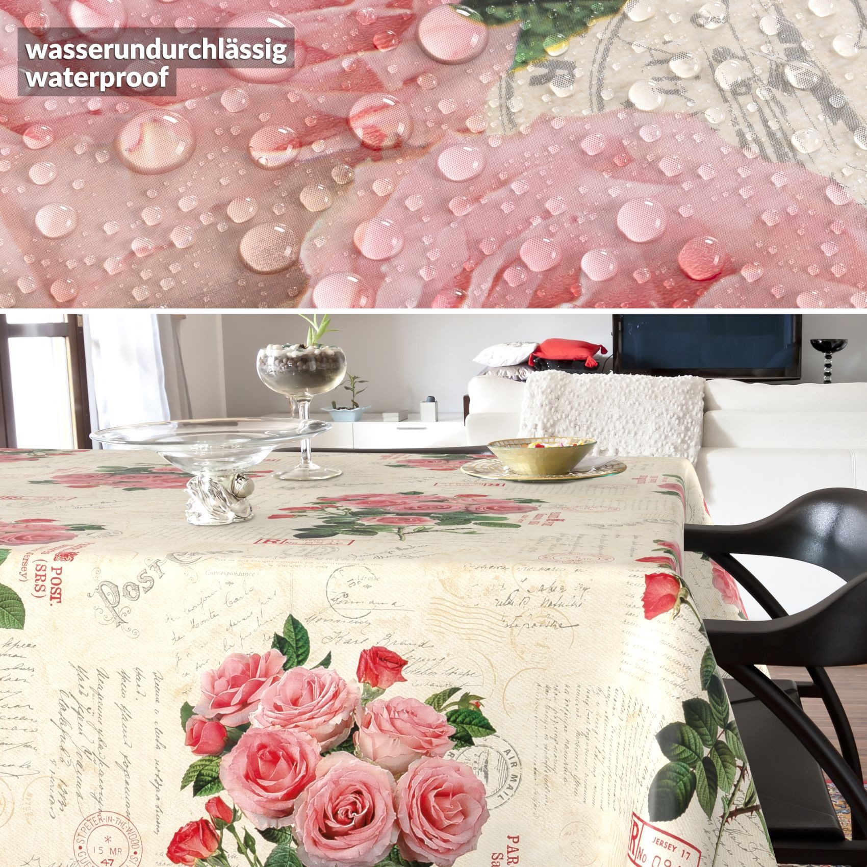 ANRO Tischdecke Wachstuch abwaschbar Postkarte Rosen Tischwäsche (Einzelstück 1-tlg), wasserabweisend pflegeleicht Shabby Chic Beige 100x140cm – Bild 4 von 5