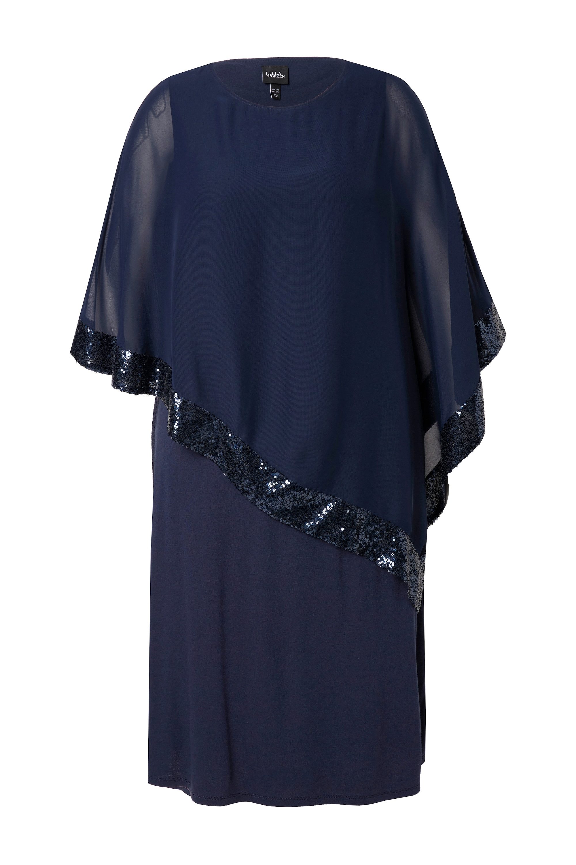 Ulla Popken Cocktailkleid Kleid Chiffon-Überwurf U-Boot-Ausschnitt günstig online kaufen