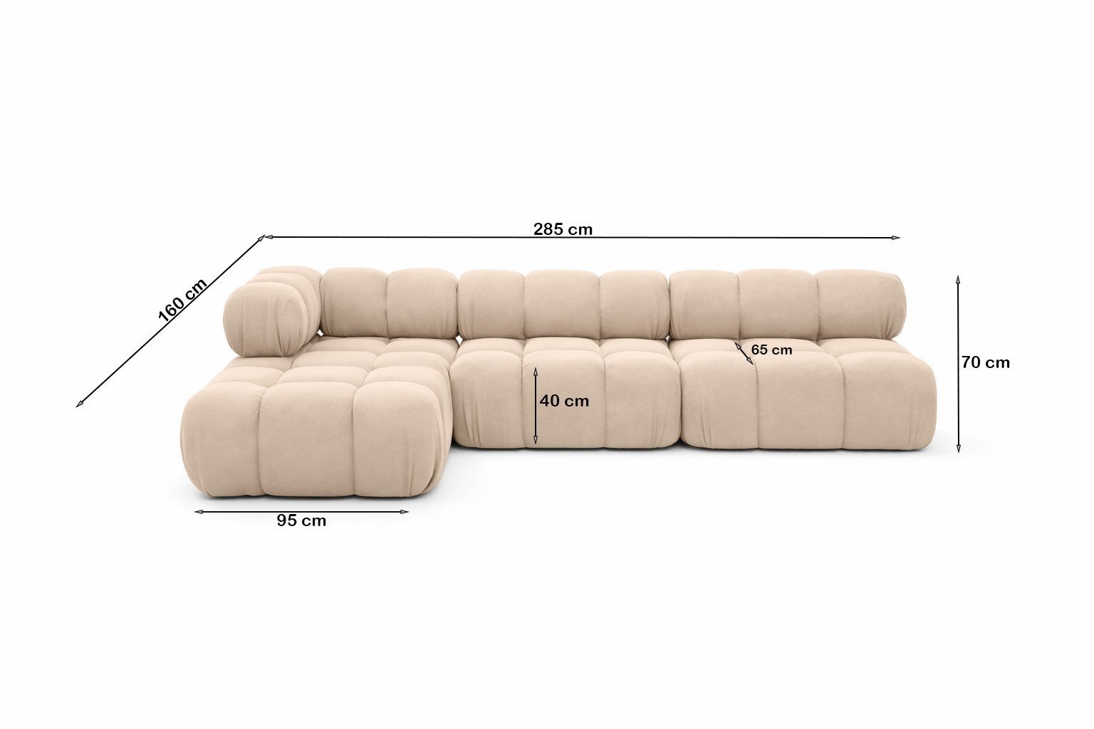 Kaiser Möbel Ecksofa L-form, Wohnlandschaft für Wohnzimmer, Stoff Salvador, Selia, modernes L-Design,weiche, abgerundete Form,Selia-Modulen