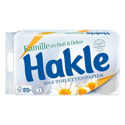 HAKLE Toilettenpapier Kamille (8-St), 3-lagig, weiß mit Duft und Dekor, 150 Blatt/Rolle
