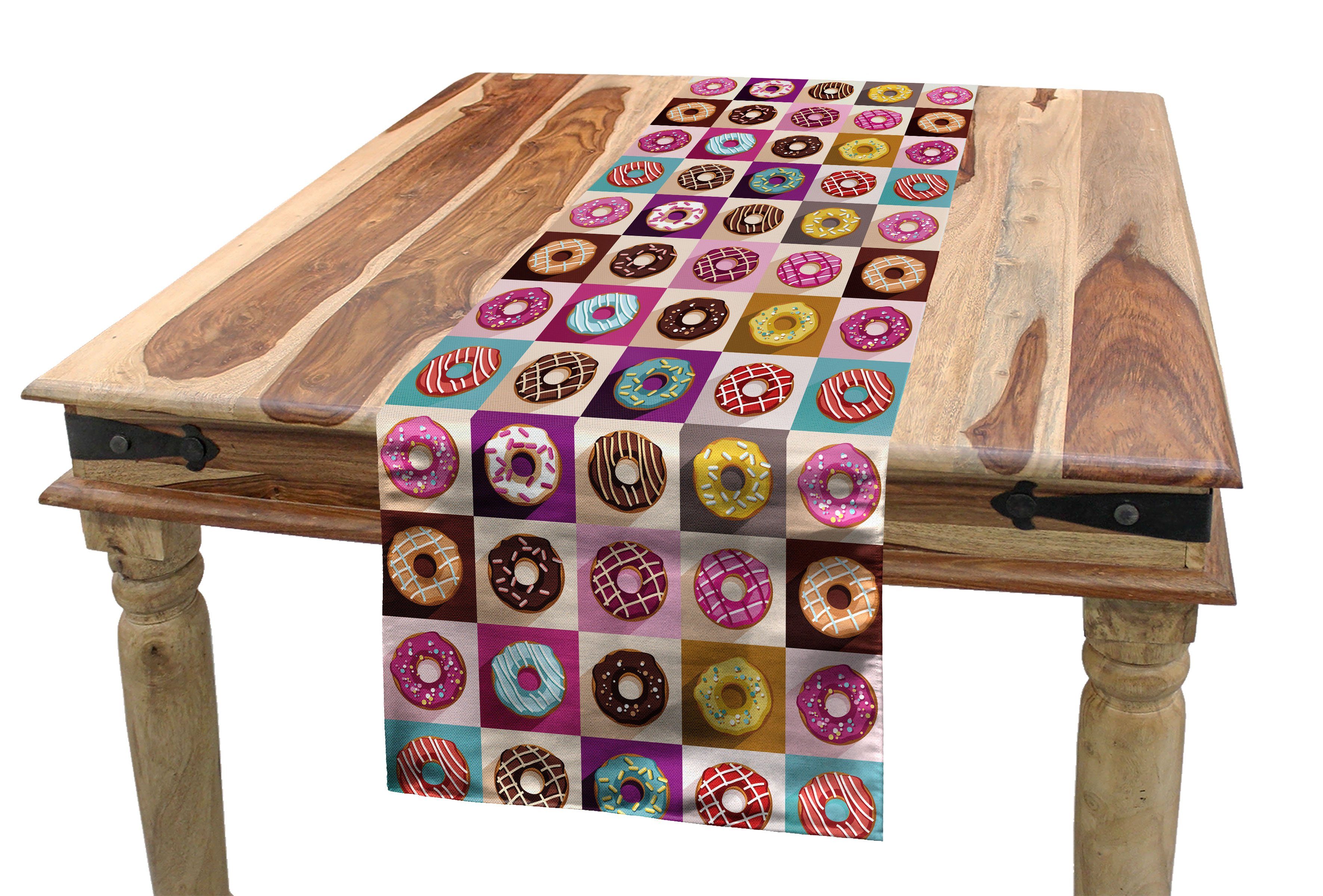 Abakuhaus Tischläufer Esszimmer Küche Rechteckiger Dekorativer Tischläufer, Dessert Bunte Donuts Pop Art
