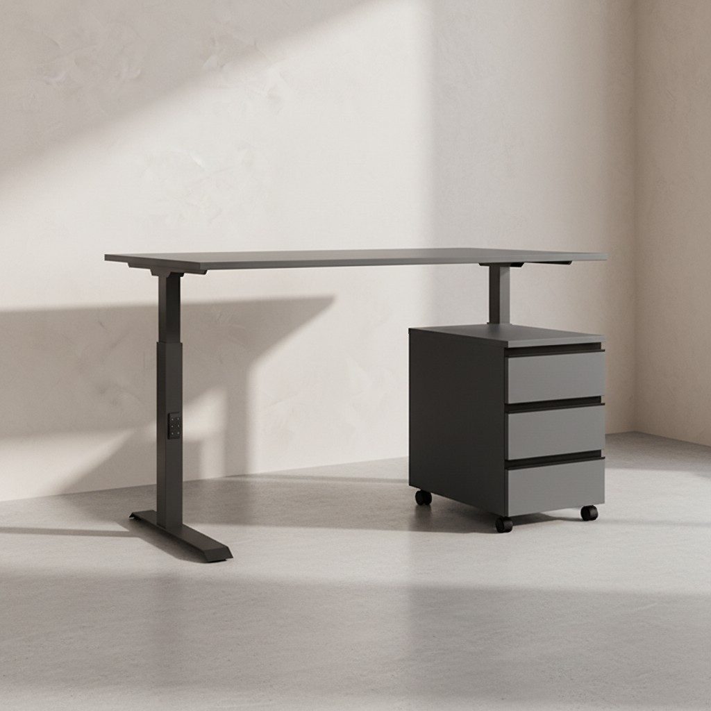 KADIMA DESIGN Büromöbel-Set Büro-Set STUTTGART, Schreibtisch höheneinstellbar & Rollcontainer, (Viel Beinfreiheit, Styroporfrei, Made in Germany, Bürokombination), C-Fuß, höheneinstellbar 68-91 cm, 3 Schubladen Soft-Close, Büromöbel