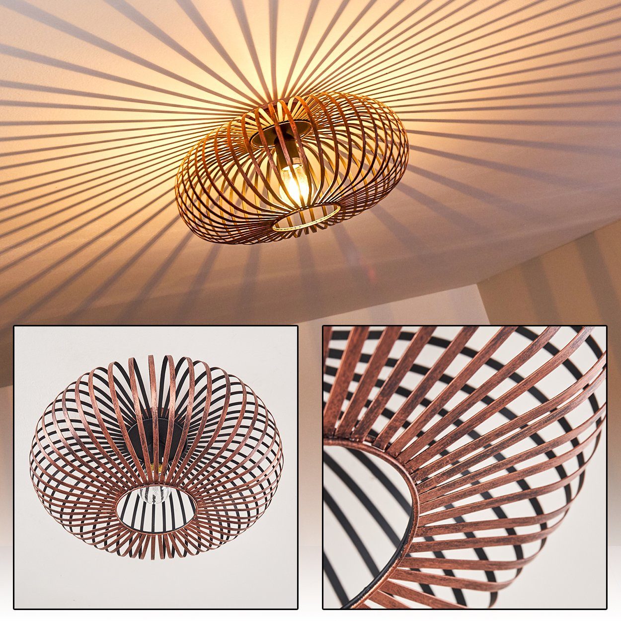 hofstein Deckenleuchte »Aidone« Deckenlampe aus Metall in Kupfer, ohne Leuchtmittel, E27, Spot m. Gitter u. Lichteffekt an der Decke