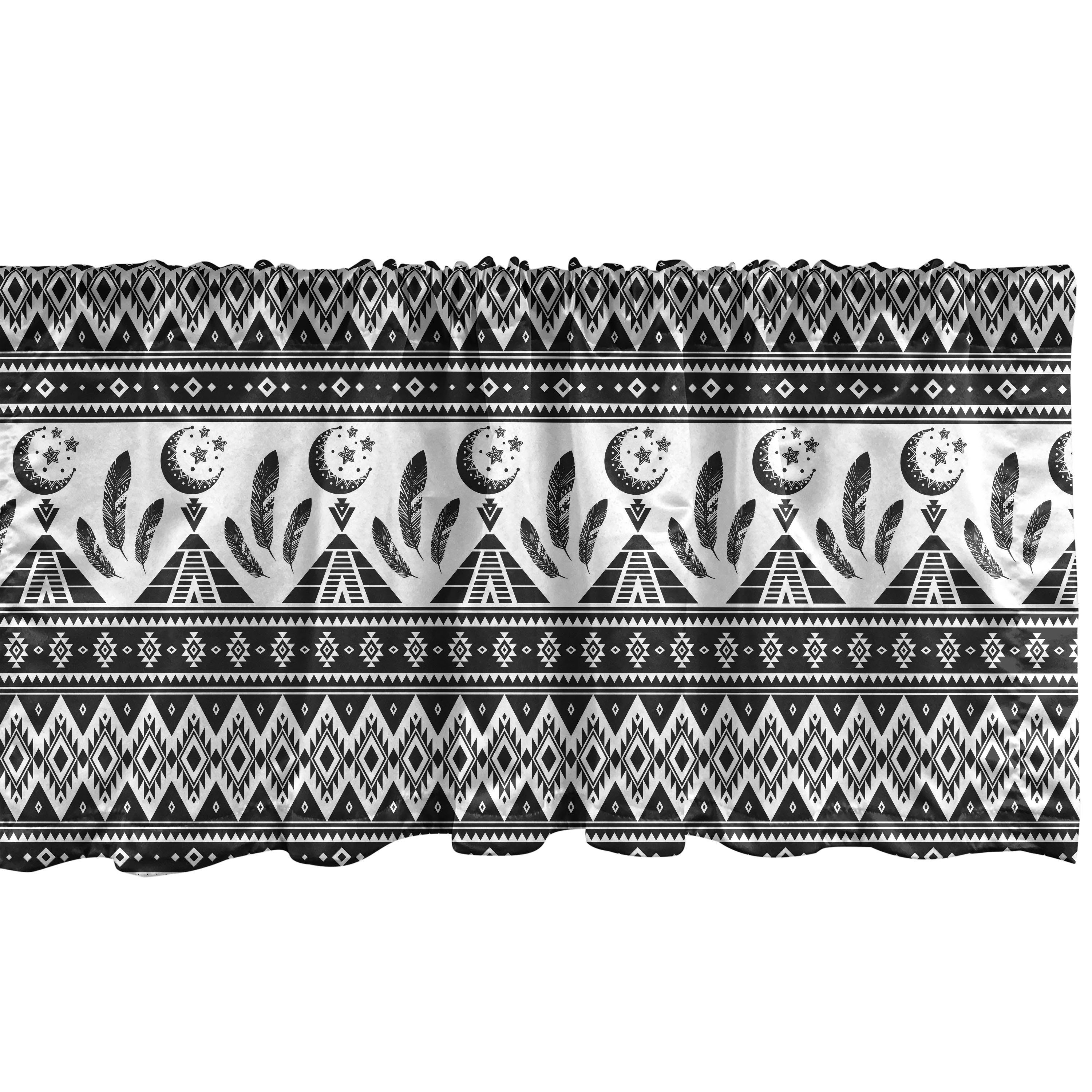 Scheibengardine Vorhang Volant für Küche Schlafzimmer Dekor mit Stangentasche, Abakuhaus, Microfaser, Aztekisch Trippy Mond-Feder-Muster