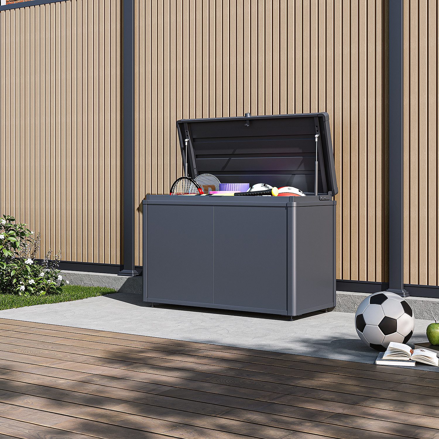 Weide Gartenbox Aufbewahrungsbox 290 L aus verzinktem Stahl in Anthrazit