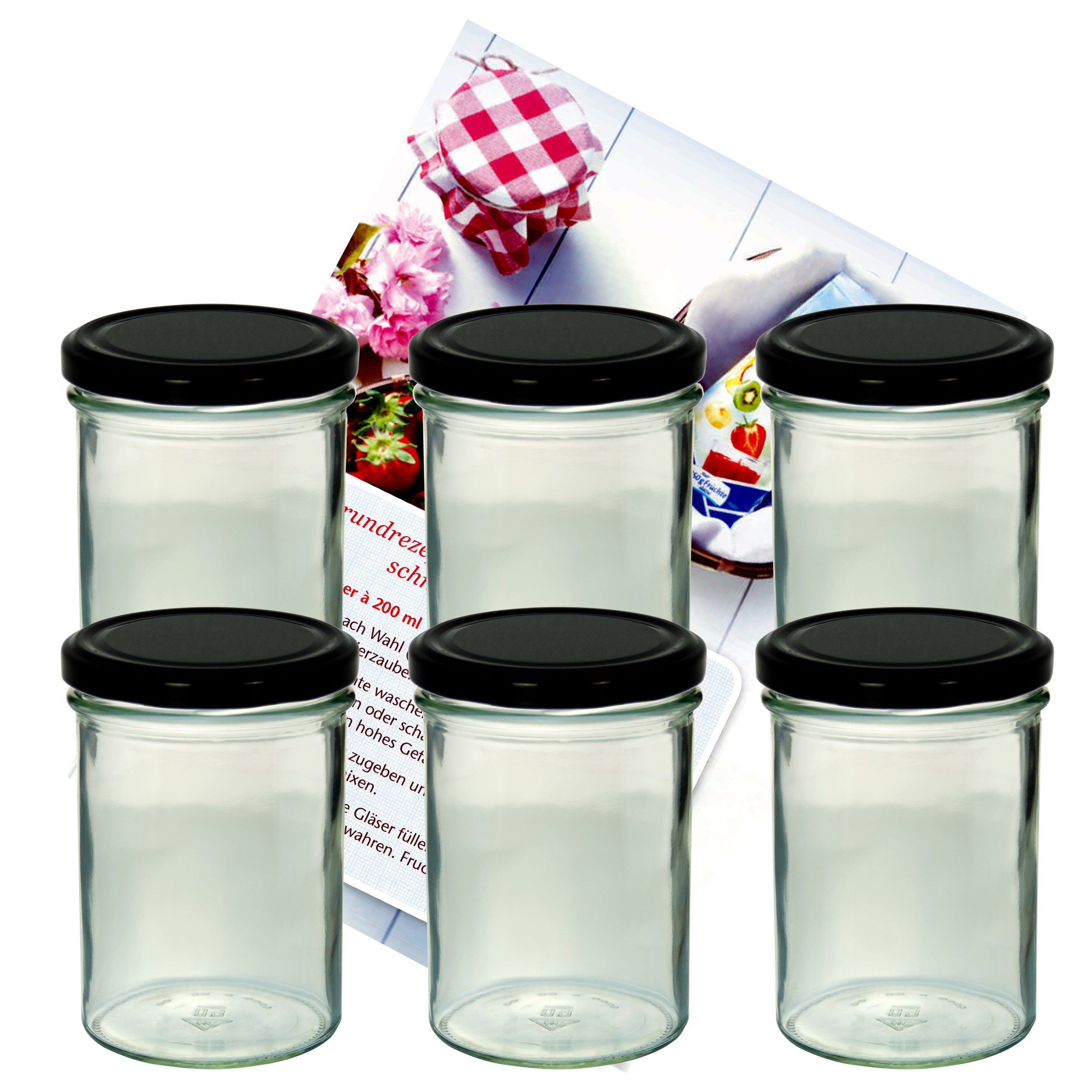 MamboCat Einmachglas 6er Set Sturzglas 435 ml Marmeladenglas Einmachglas schwarzer Deckel, Glas