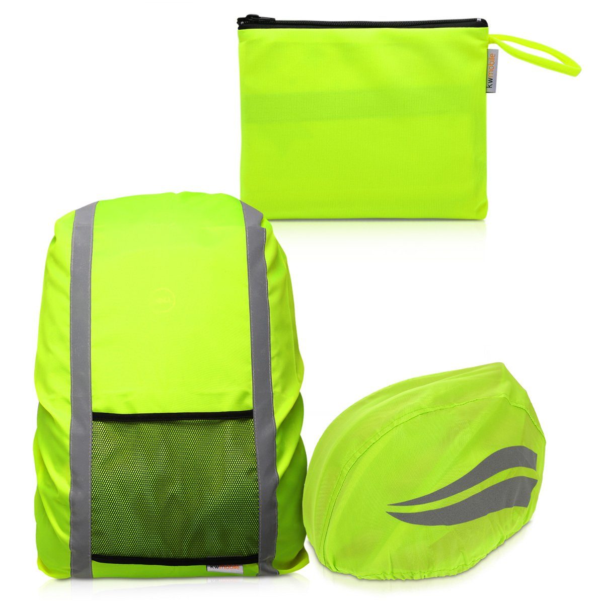 Helm - Rucksack kwmobile Schutzweste Regenschutz Regenhülle Gelb Set für Neon Helmüberzug