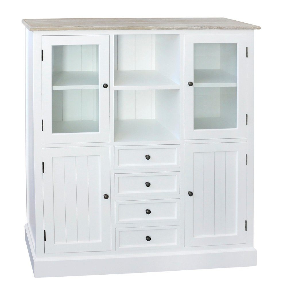 Grafelstein Hochschrank Highboard HARBOUR weiß braun Schrank Kommode im Hamptons Chic Long Isl