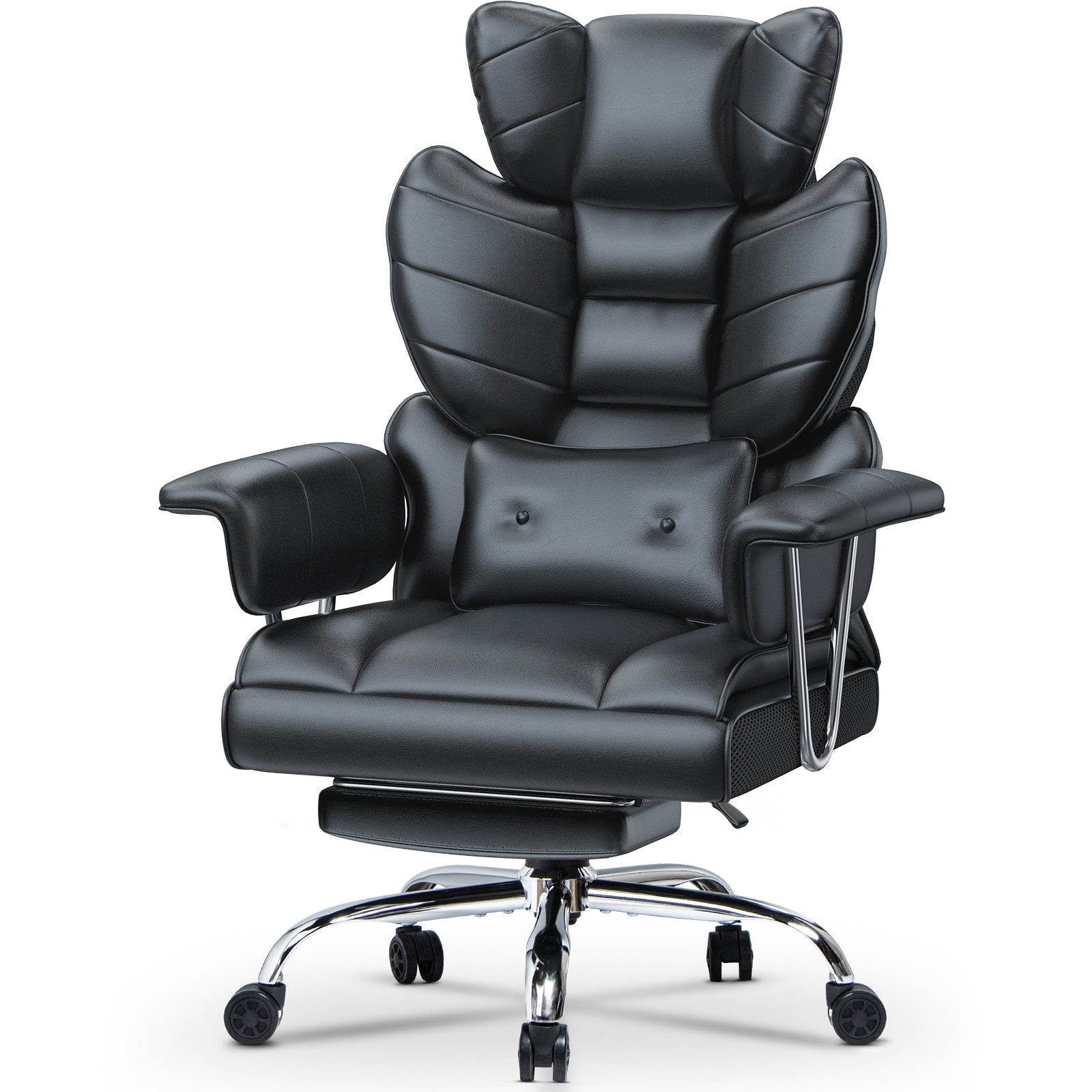Rattantree Chefsessel - Ergonomischer Bürostuhl mit ausziehbarer Fußstütze & Lendenkissen