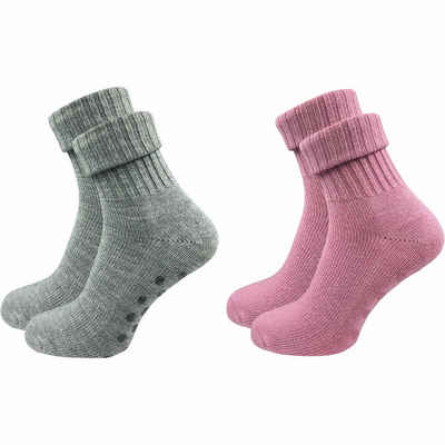 GAWILO ABS-Socken für Damen aus Wolle für extra warme Füße, Stoppersocken (2 Paar) Rutschfeste Hausschuhsocken, Weiche & kuschlige Socken mit Noppen