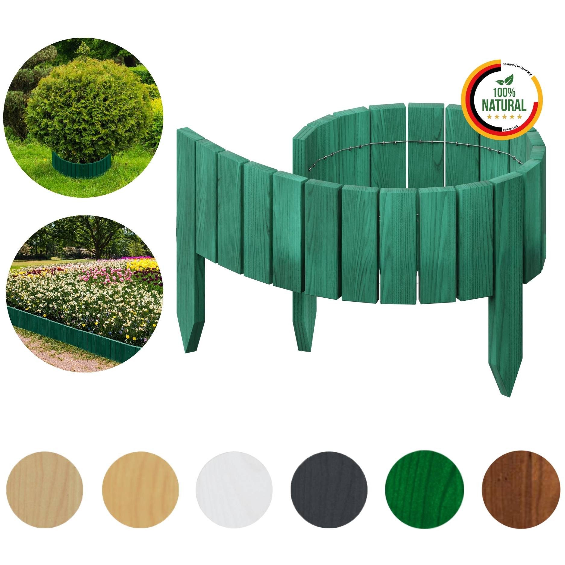 Floranica Palisade Flexible Beeteinfassung Rollborder Beetumrandung Rasenkante Holzzaun, LxH: 100x10 cm, Grün, Rasenbegrenzung Dekozaun Umzäunung von Blumenbeeten Kräutergarten Wege