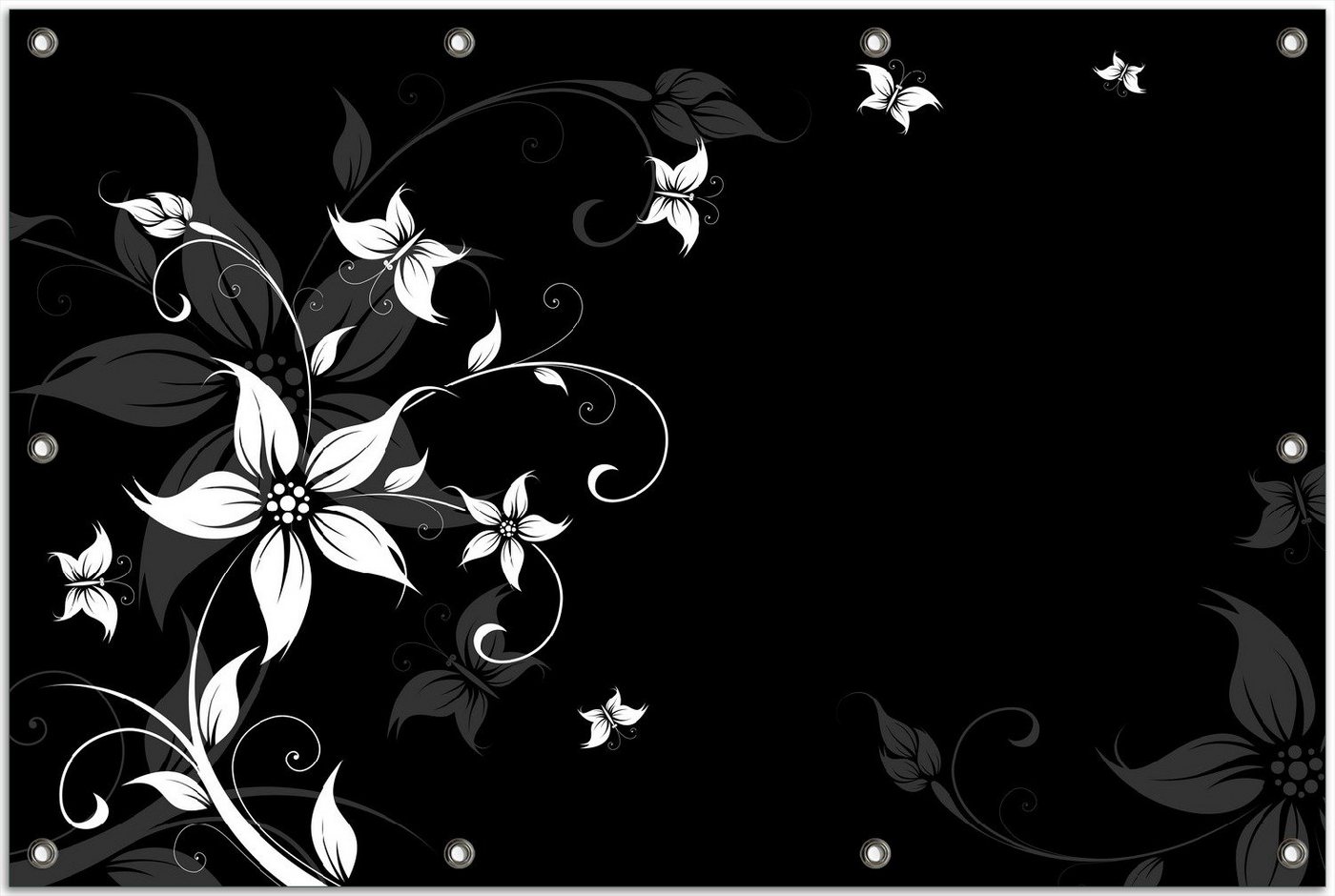 Thumbnail - Wallario Sichtschutzzaunmatten Blumenranke in Schwarz-Weiß, rund