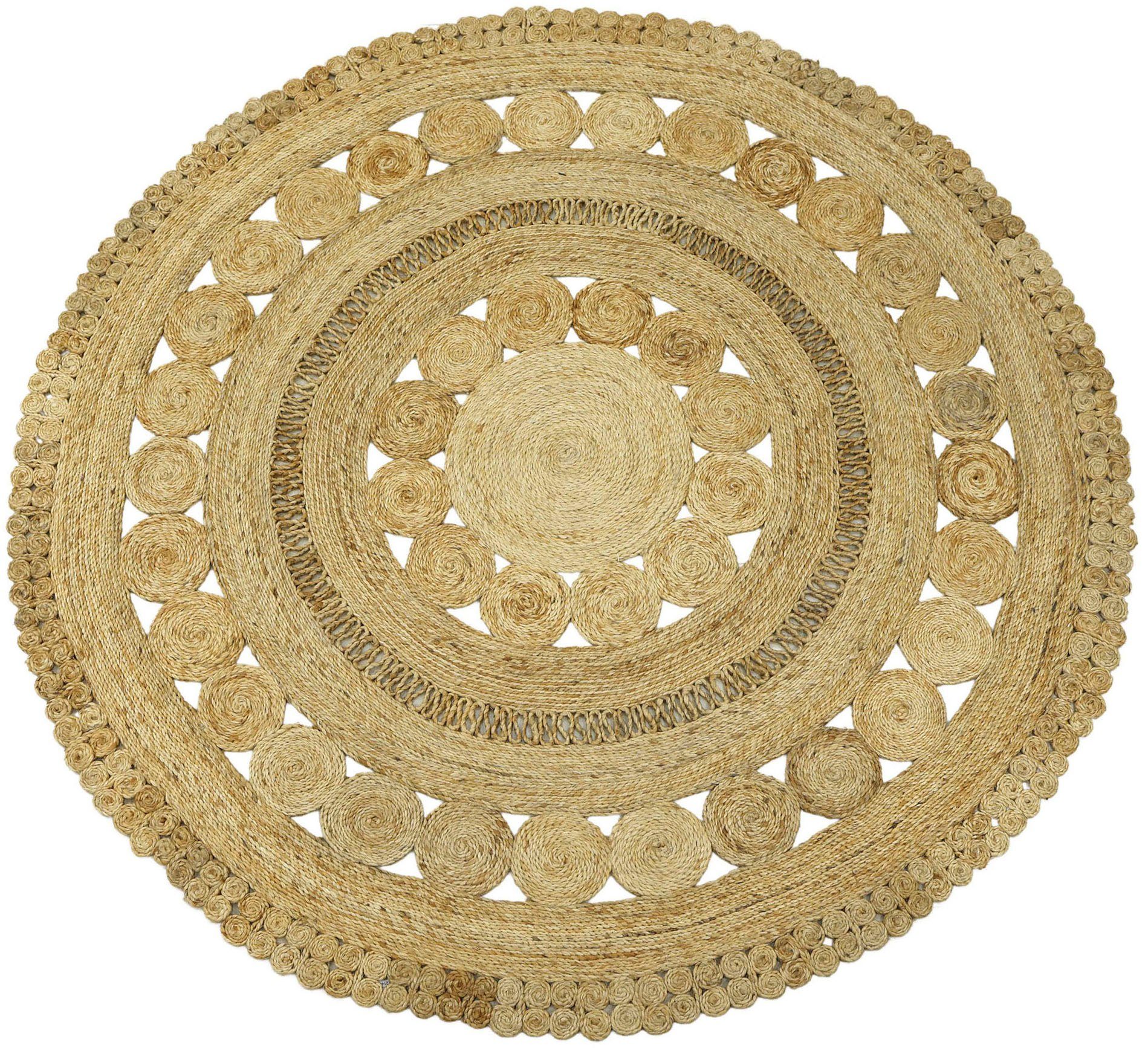 Sisalteppich Juteteppich Finn, carpetfine, rund, Höhe: 13 mm, natürliches Pflanzenmaterial von Hand gewebt, Boho Style